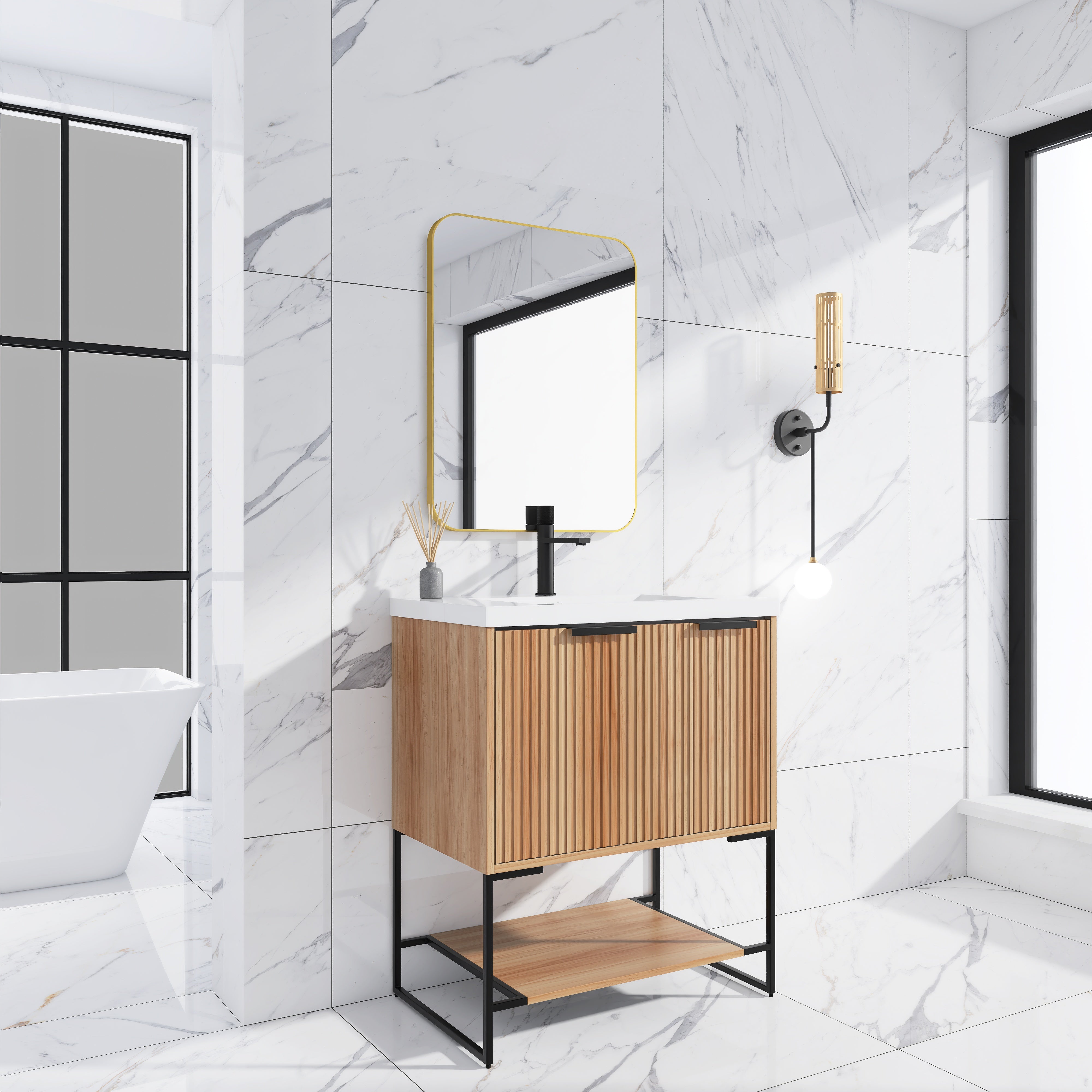 30 Inch Freestanding Bathroom Vanity With Resin Basin