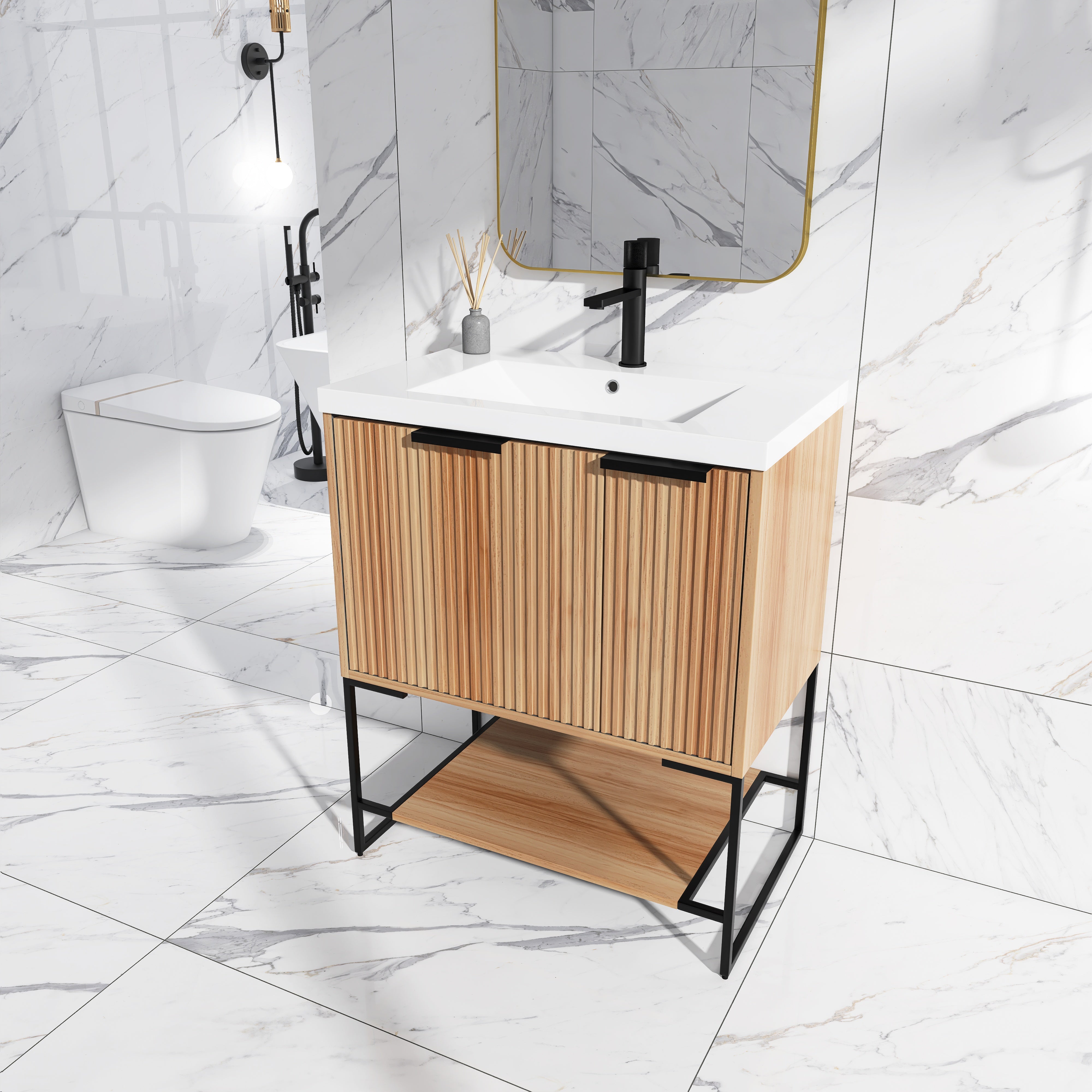 30 Inch Freestanding Bathroom Vanity With Resin Basin
