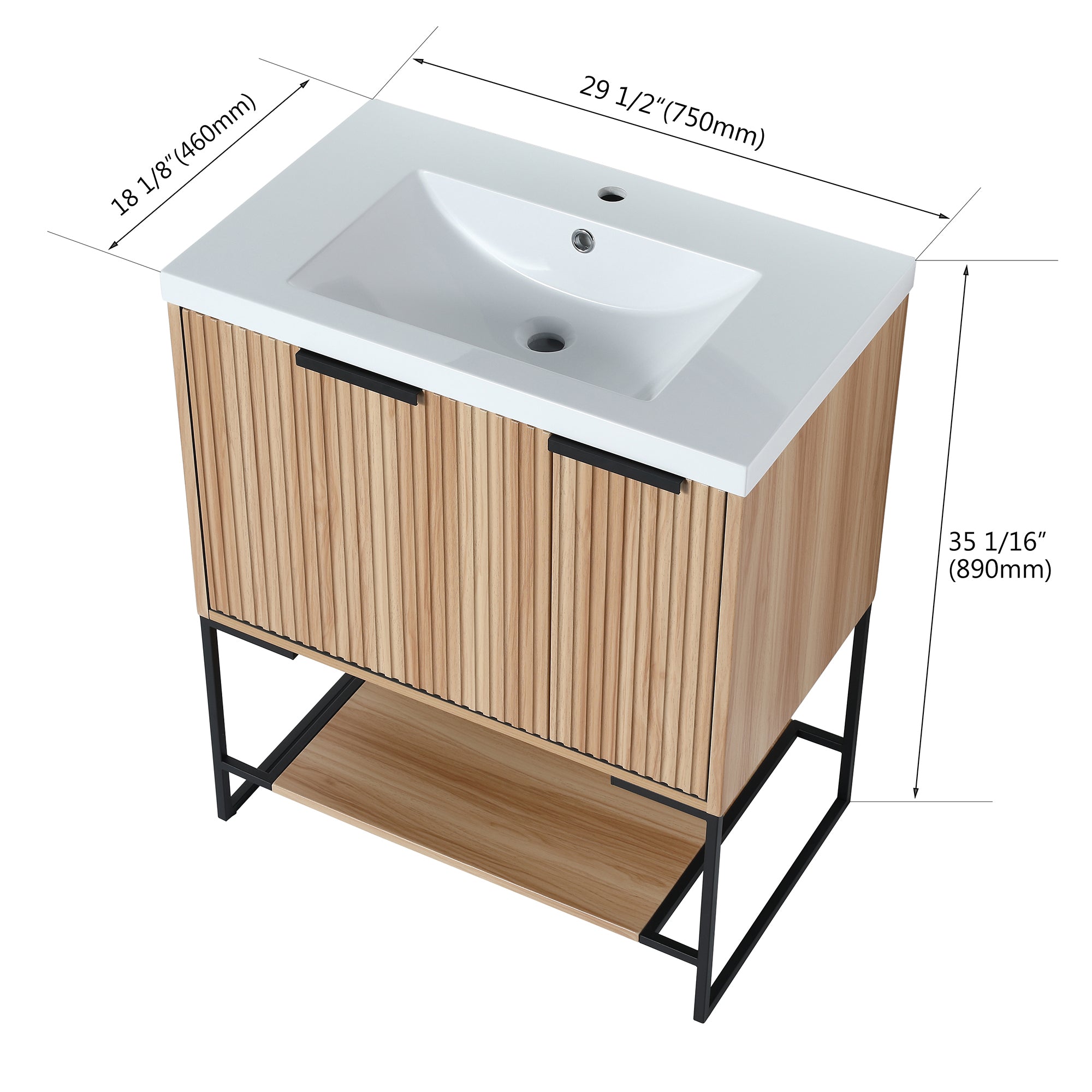 30 Inch Freestanding Bathroom Vanity With Resin Basin