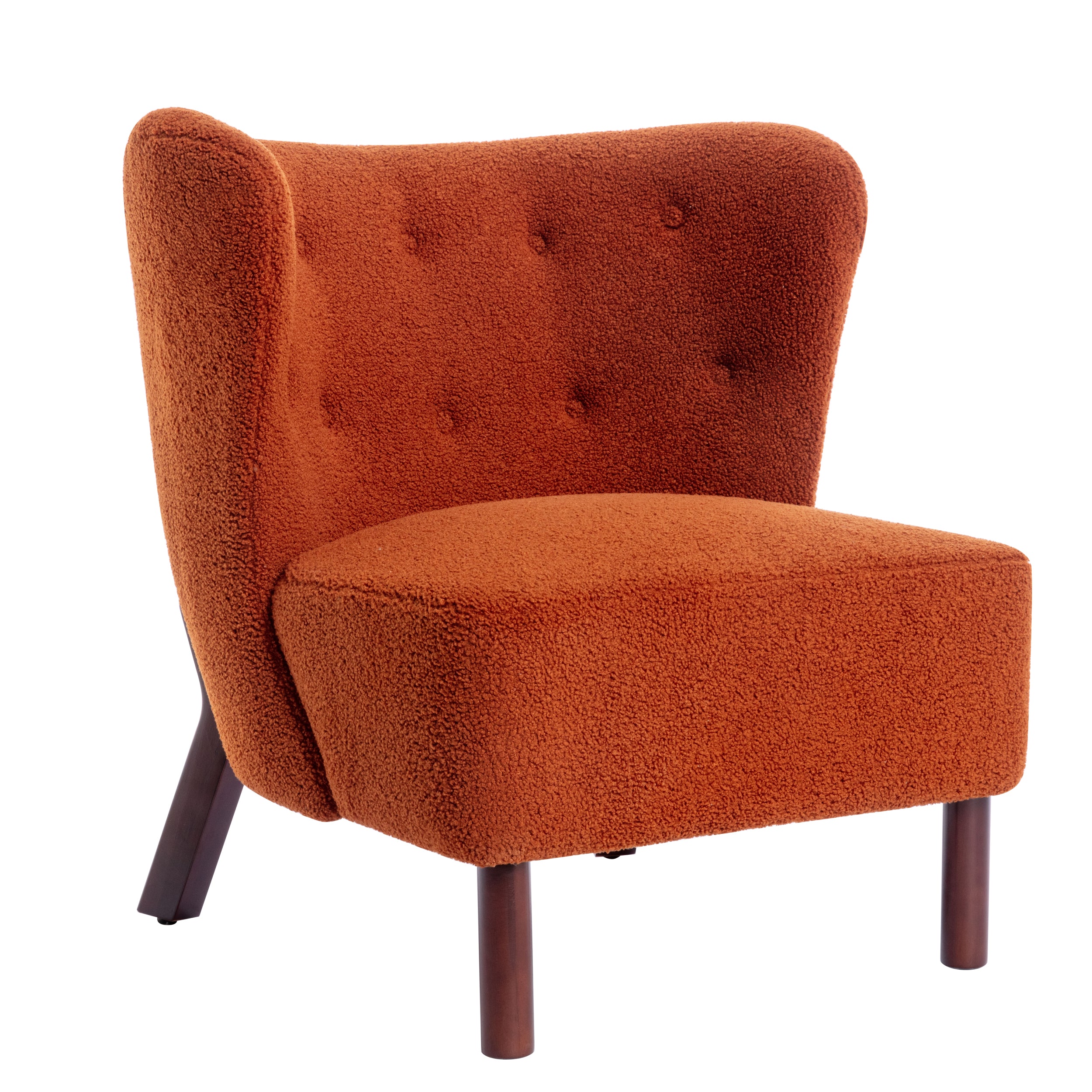 Upholstered Armless Chair Lambskin Sherpa Single Sofa Accent Chair with Wooden Legs