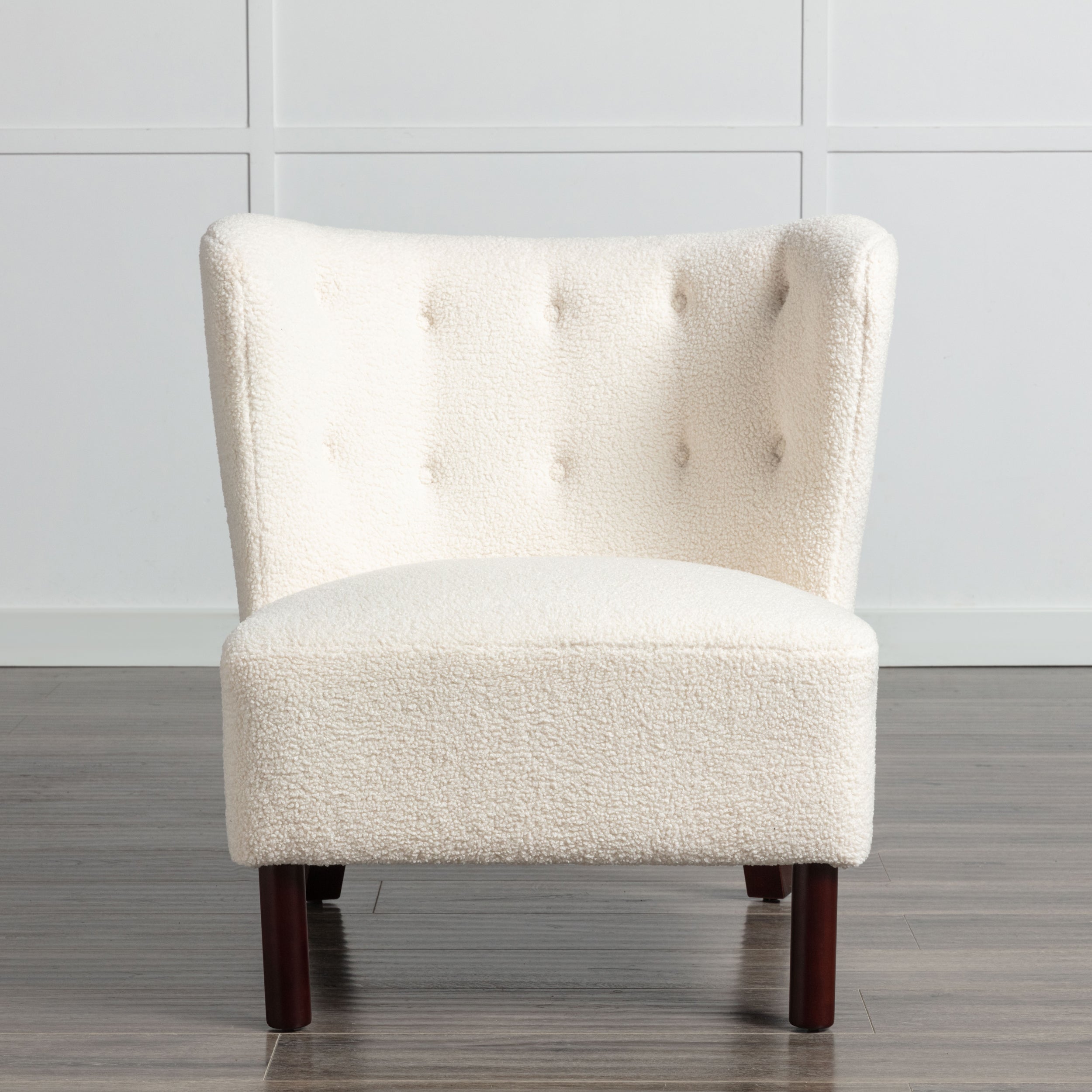 Upholstered Armless Chair Lambskin Sherpa Single Sofa Accent Chair with Wooden Legs