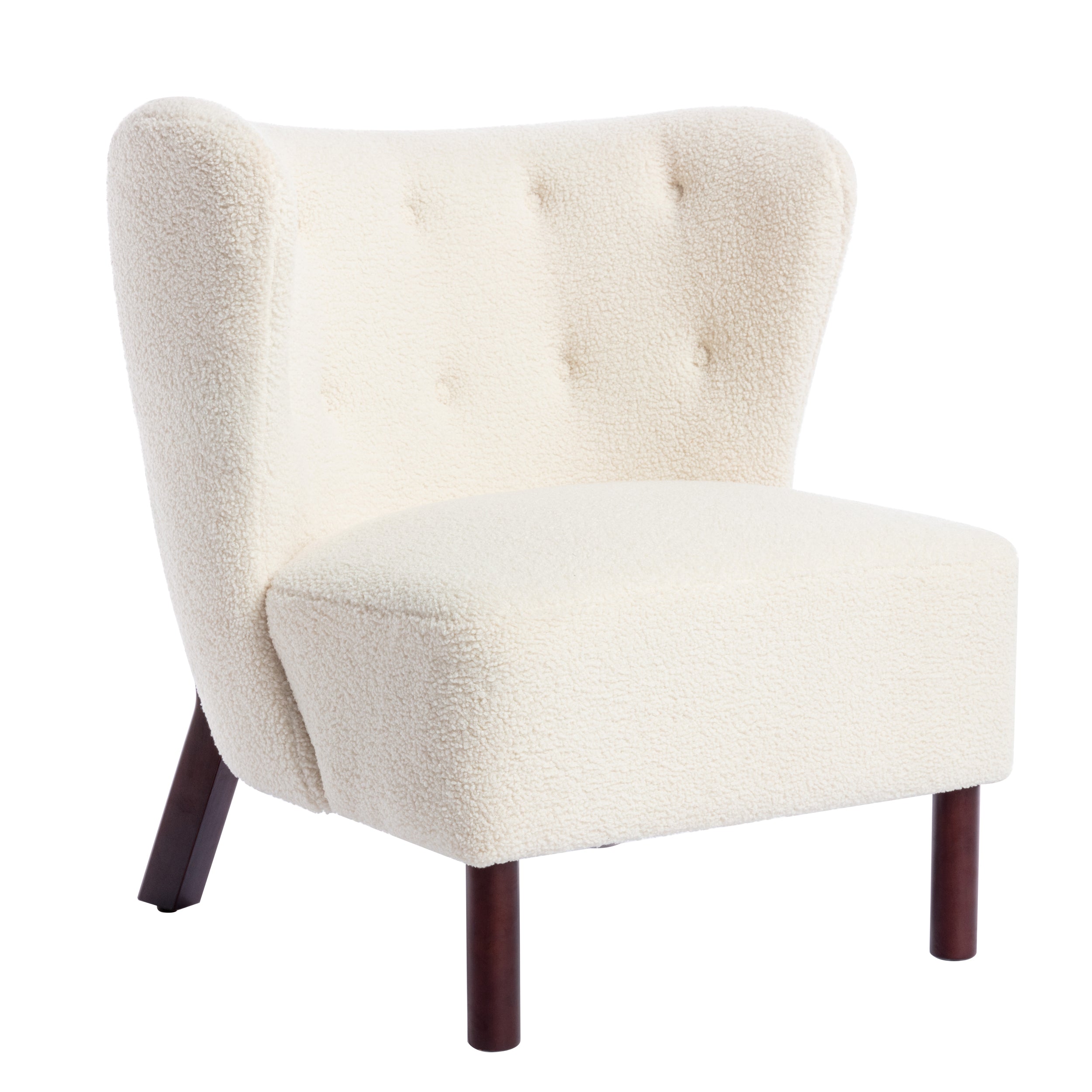 Upholstered Armless Chair Lambskin Sherpa Single Sofa Accent Chair with Wooden Legs