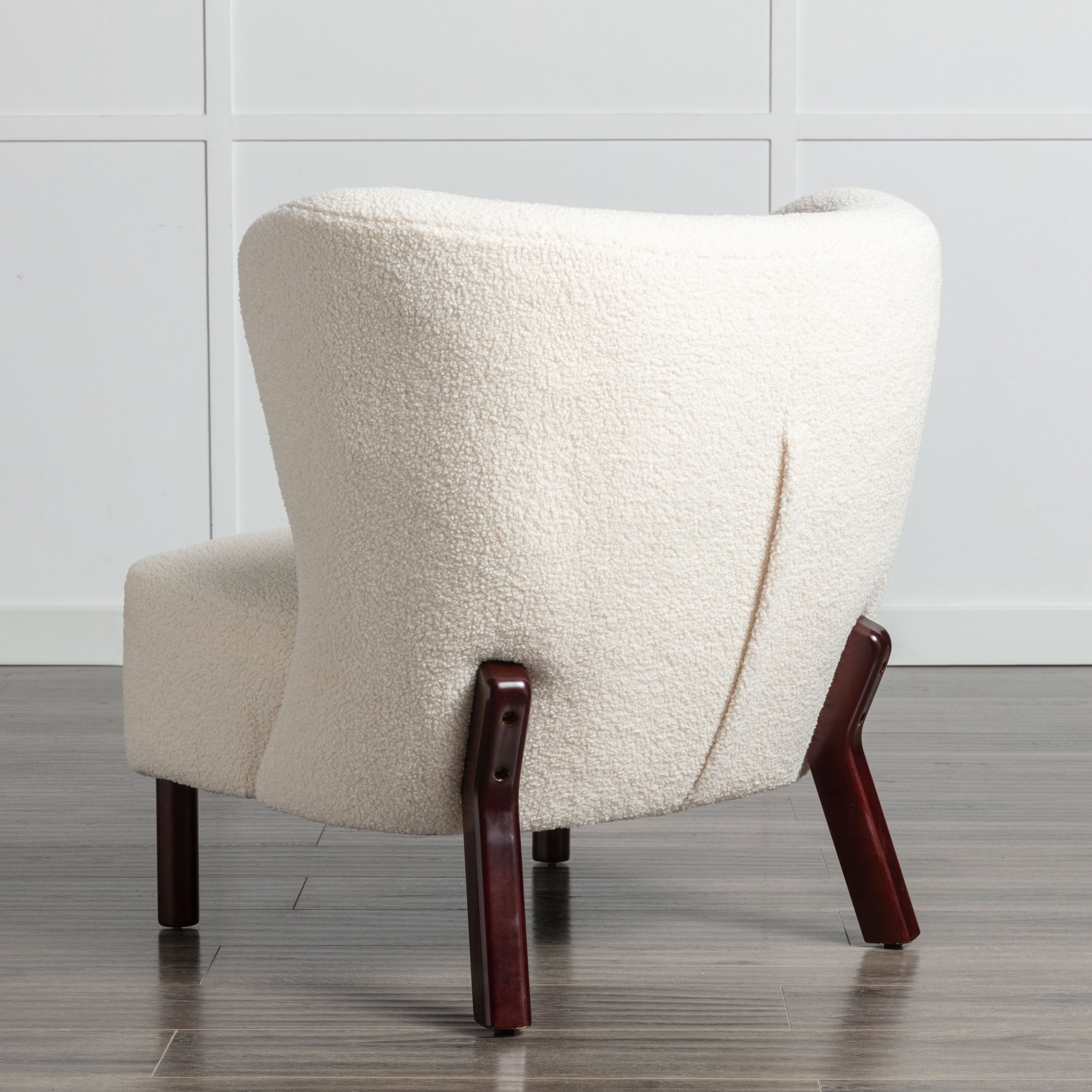 Upholstered Armless Chair Lambskin Sherpa Single Sofa Accent Chair with Wooden Legs