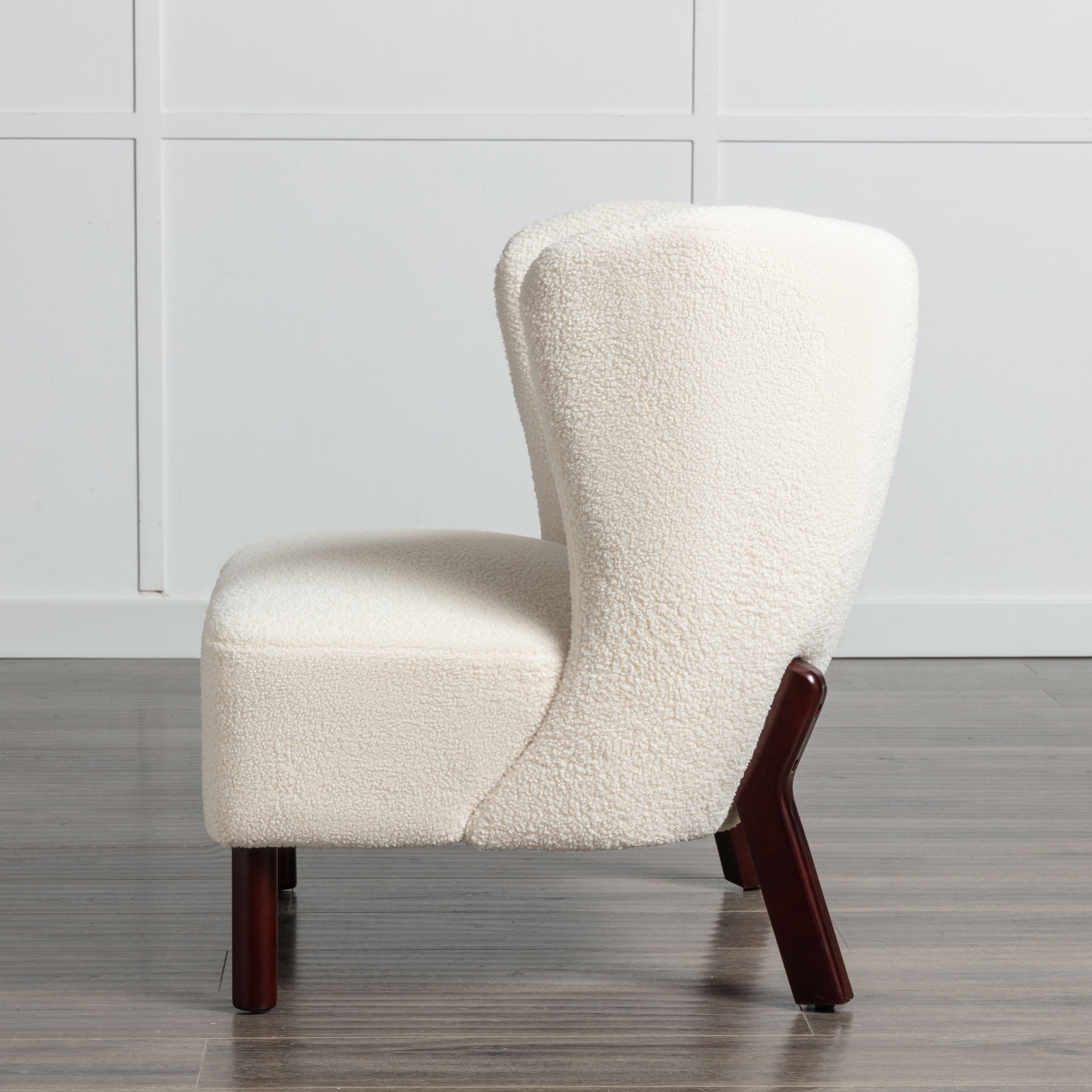 Upholstered Armless Chair Lambskin Sherpa Single Sofa Accent Chair with Wooden Legs