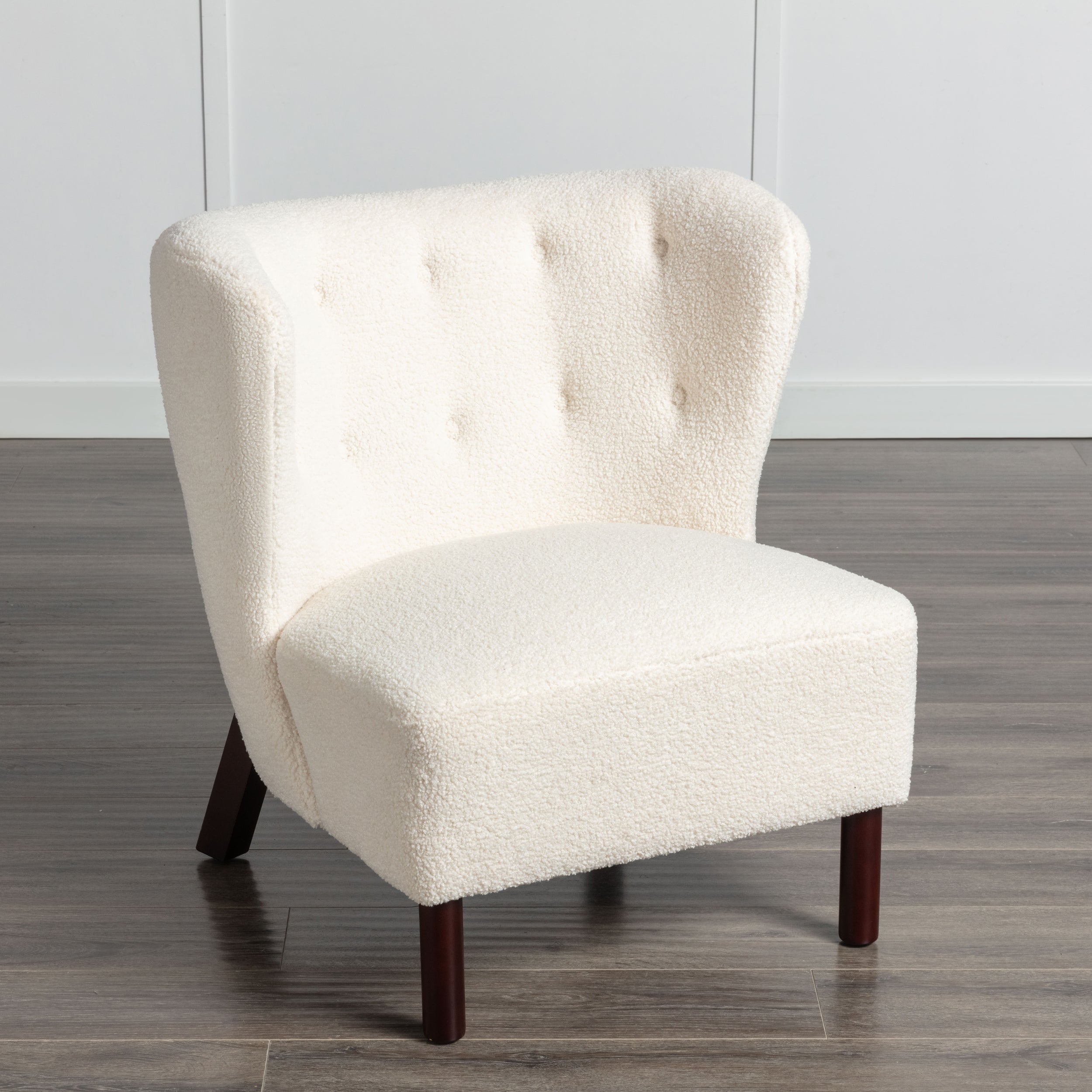 Upholstered Armless Chair Lambskin Sherpa Single Sofa Accent Chair with Wooden Legs