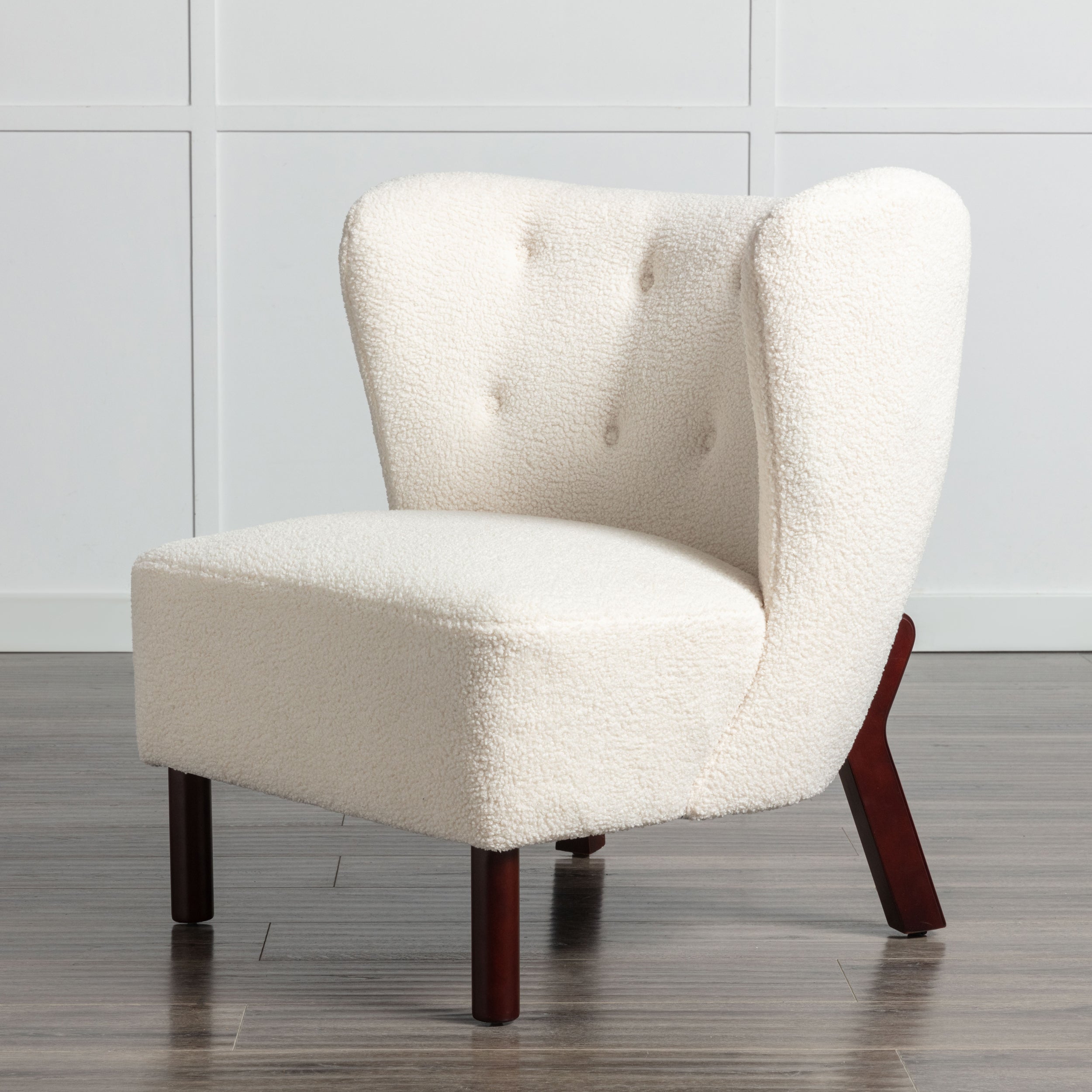 Upholstered Armless Chair Lambskin Sherpa Single Sofa Accent Chair with Wooden Legs