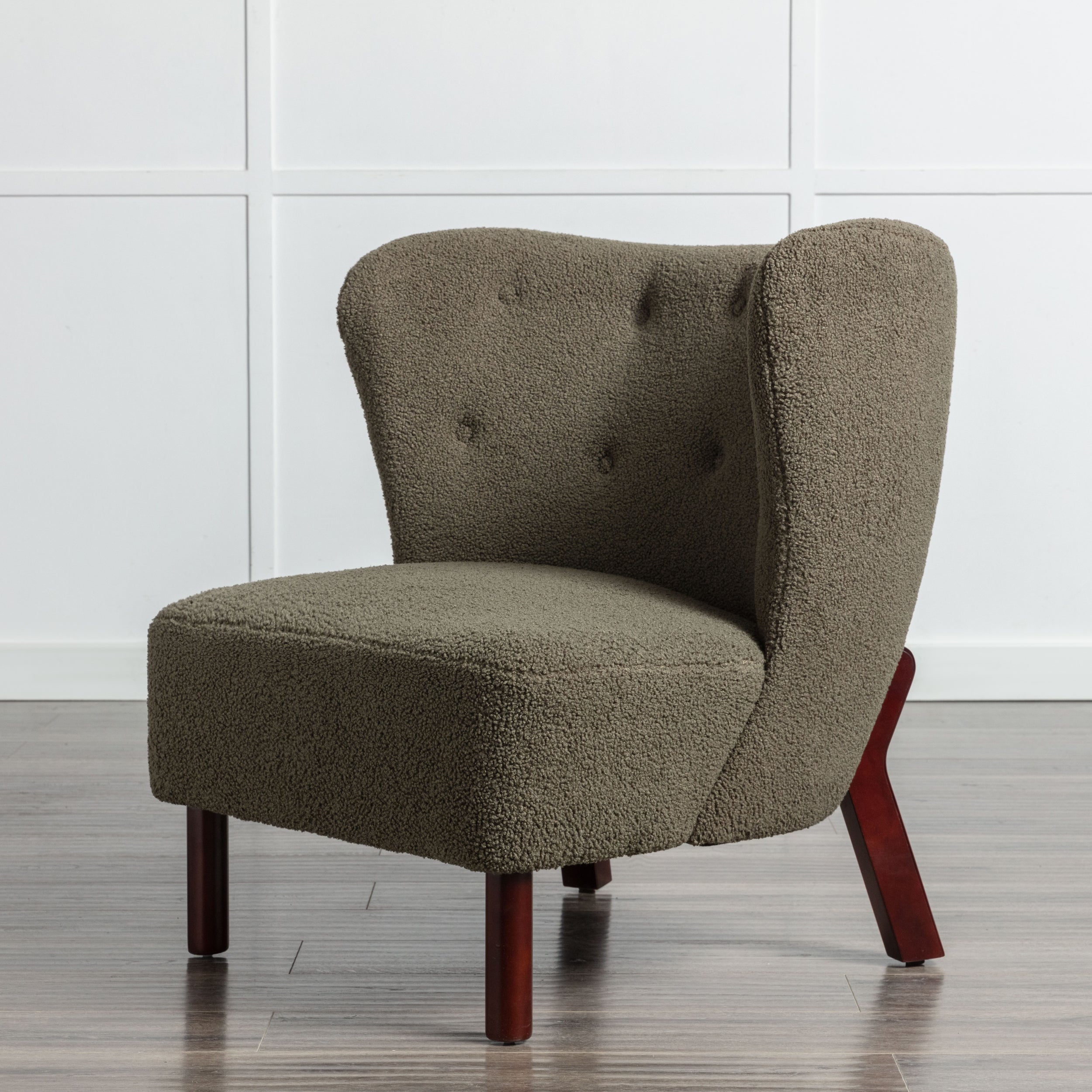 Upholstered Armless Chair Lambskin Sherpa Single Sofa Accent Chair with Wooden Legs