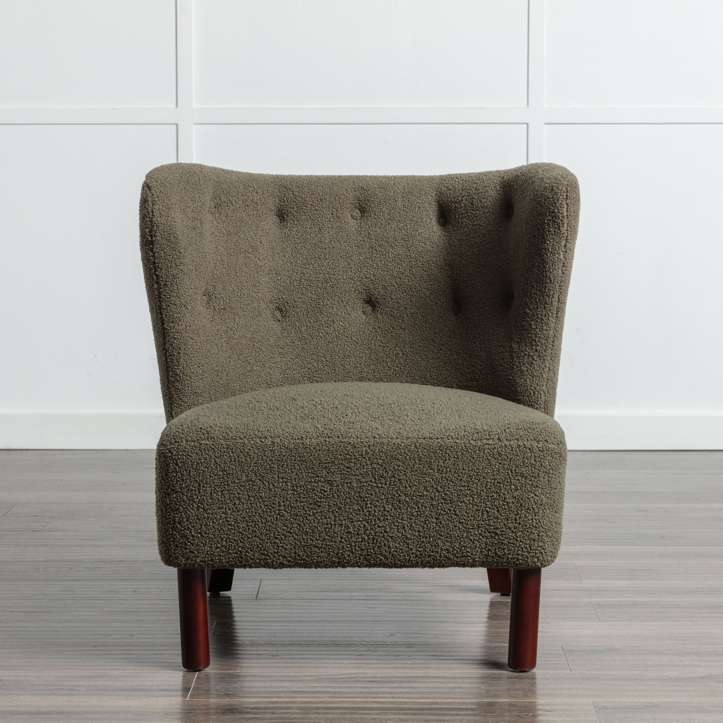 Upholstered Armless Chair Lambskin Sherpa Single Sofa Accent Chair with Wooden Legs