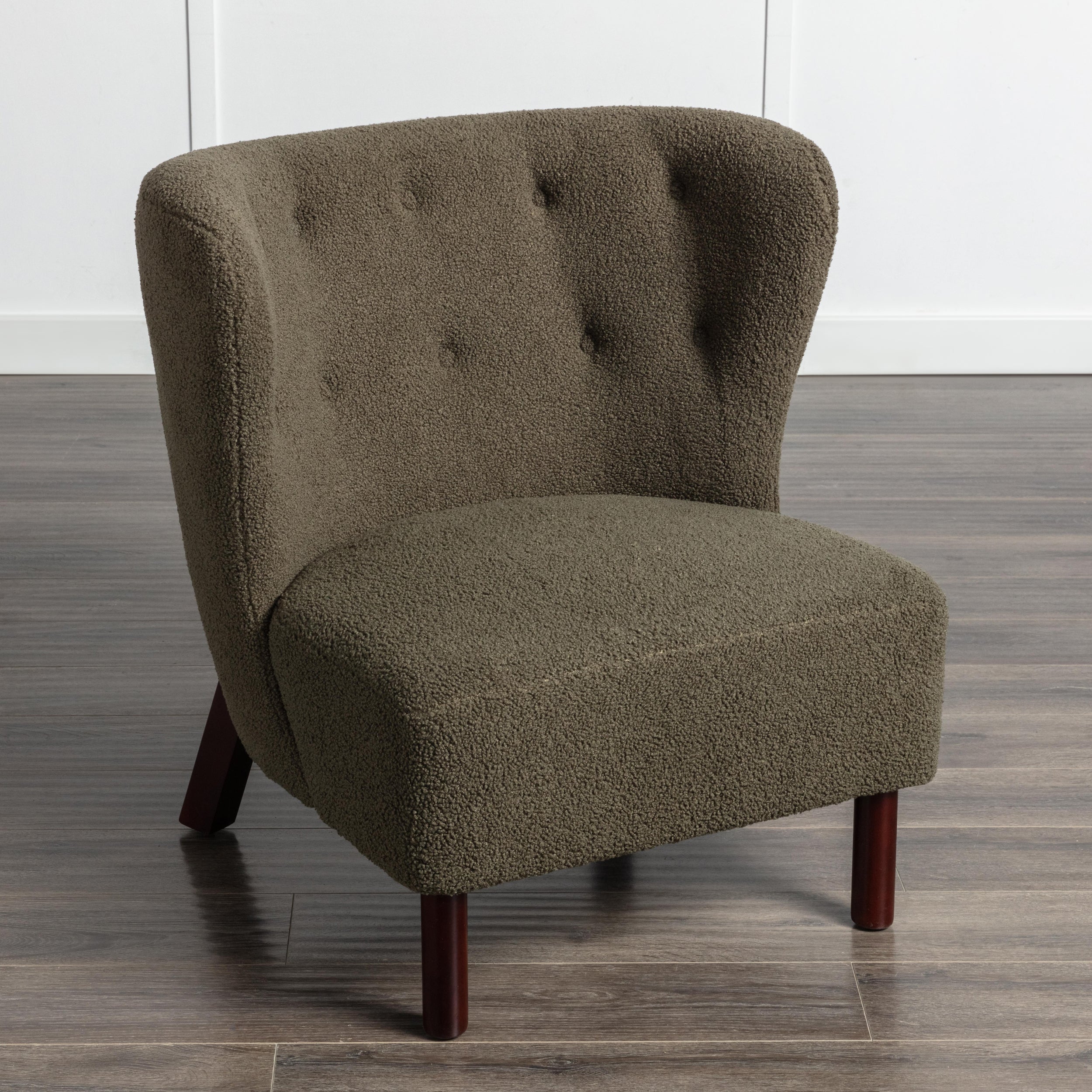 Upholstered Armless Chair Lambskin Sherpa Single Sofa Accent Chair with Wooden Legs