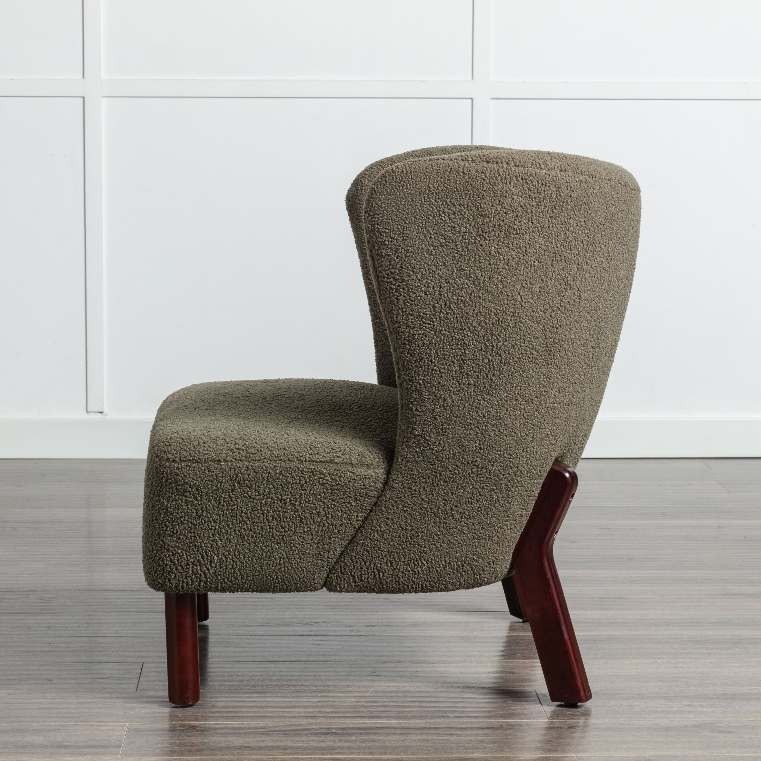 Upholstered Armless Chair Lambskin Sherpa Single Sofa Accent Chair with Wooden Legs