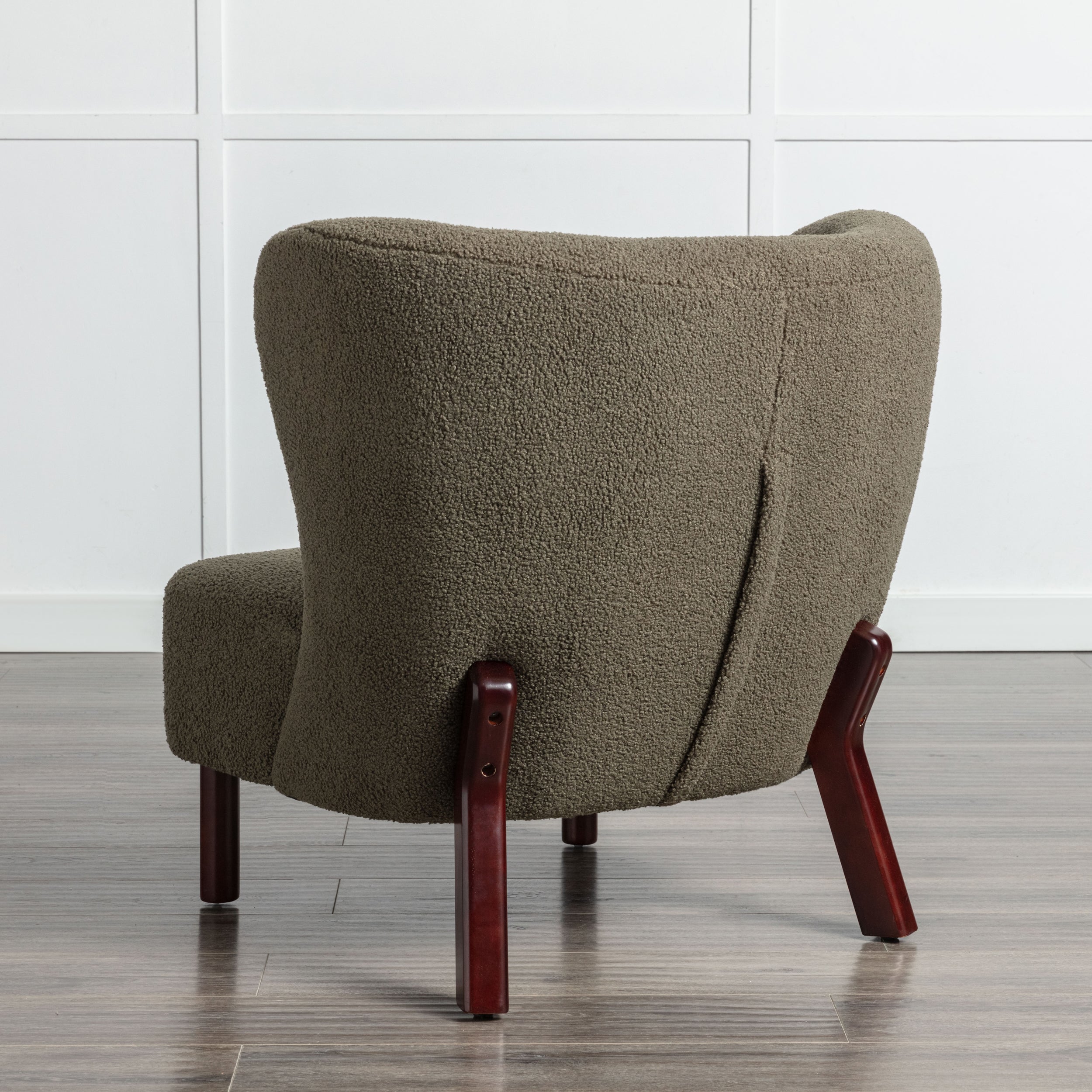 Upholstered Armless Chair Lambskin Sherpa Single Sofa Accent Chair with Wooden Legs