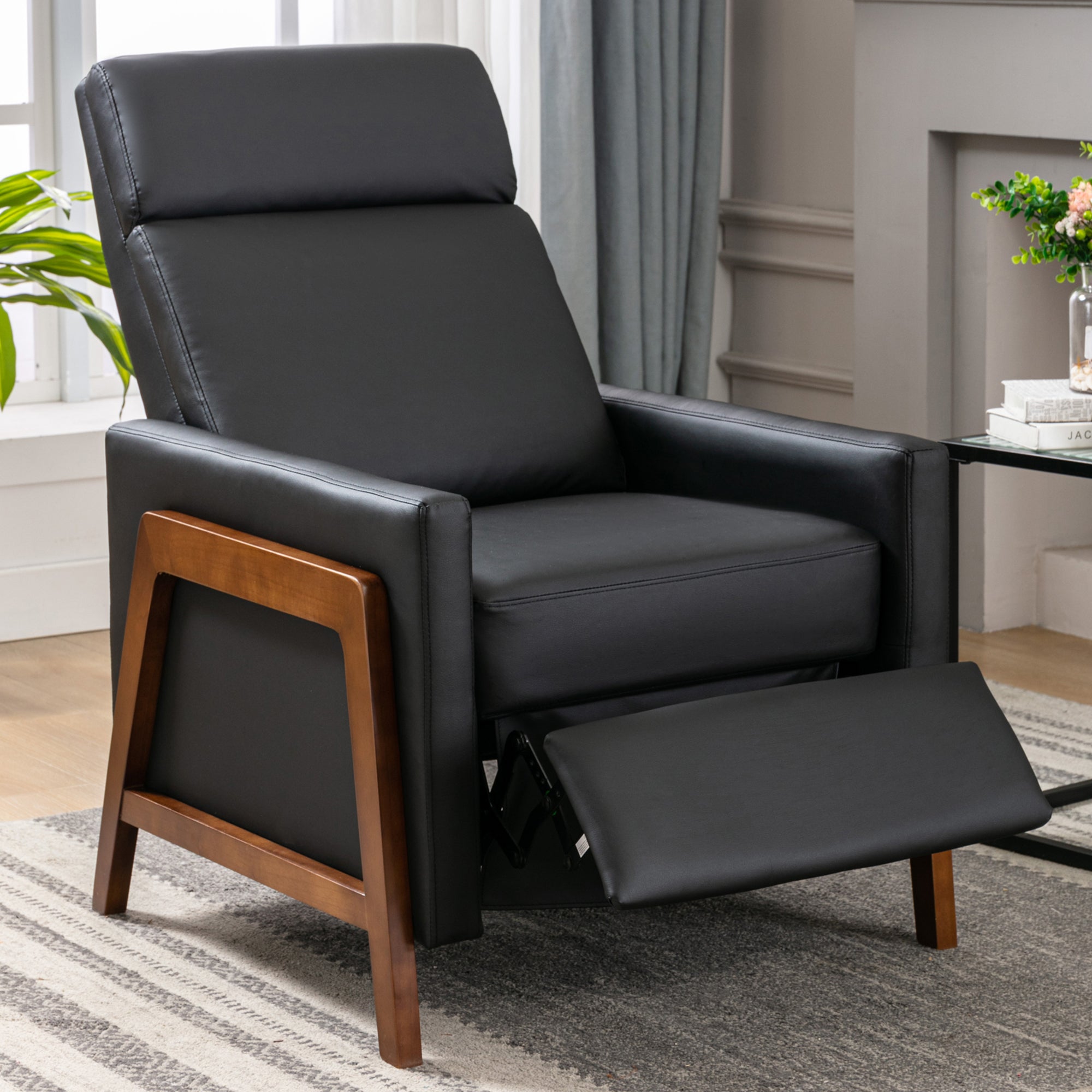 Wood-Framed Upholstered Recliner Chair with Thick Seat Cushion and Backrest