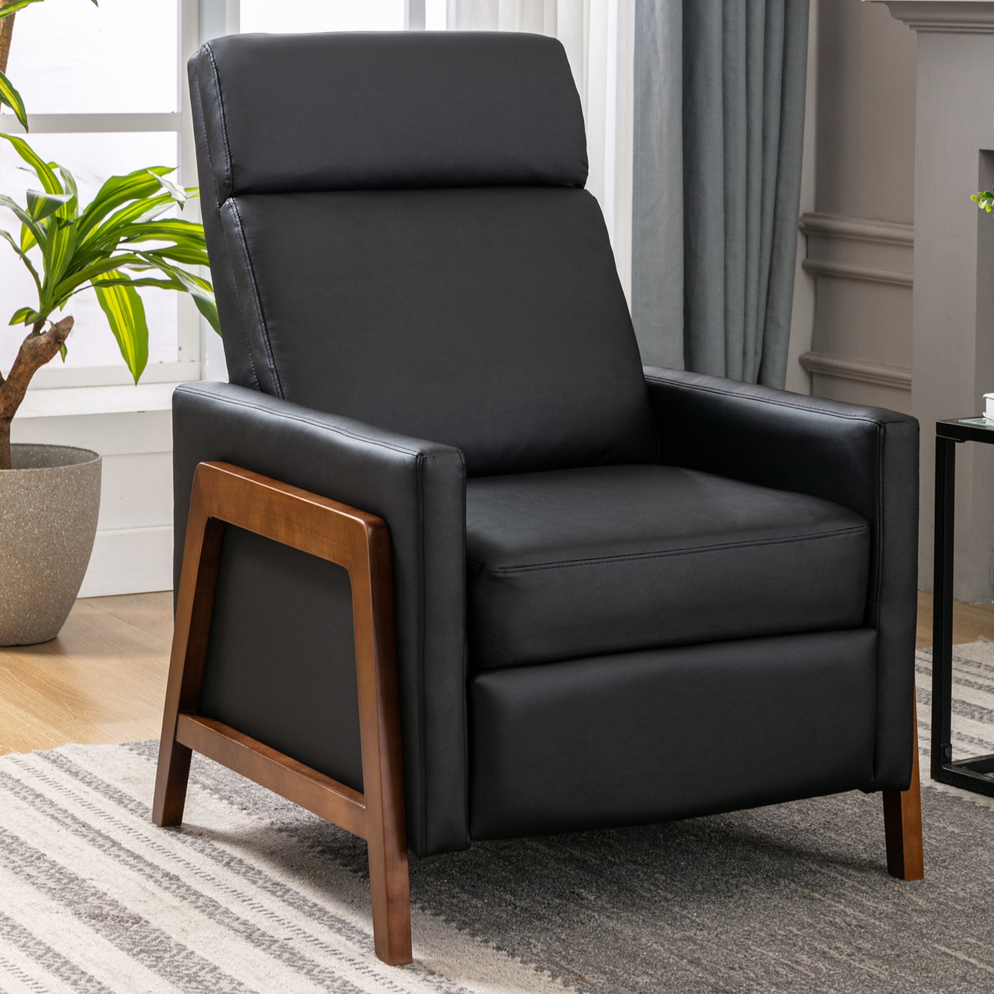 Wood-Framed Upholstered Recliner Chair with Thick Seat Cushion and Backrest