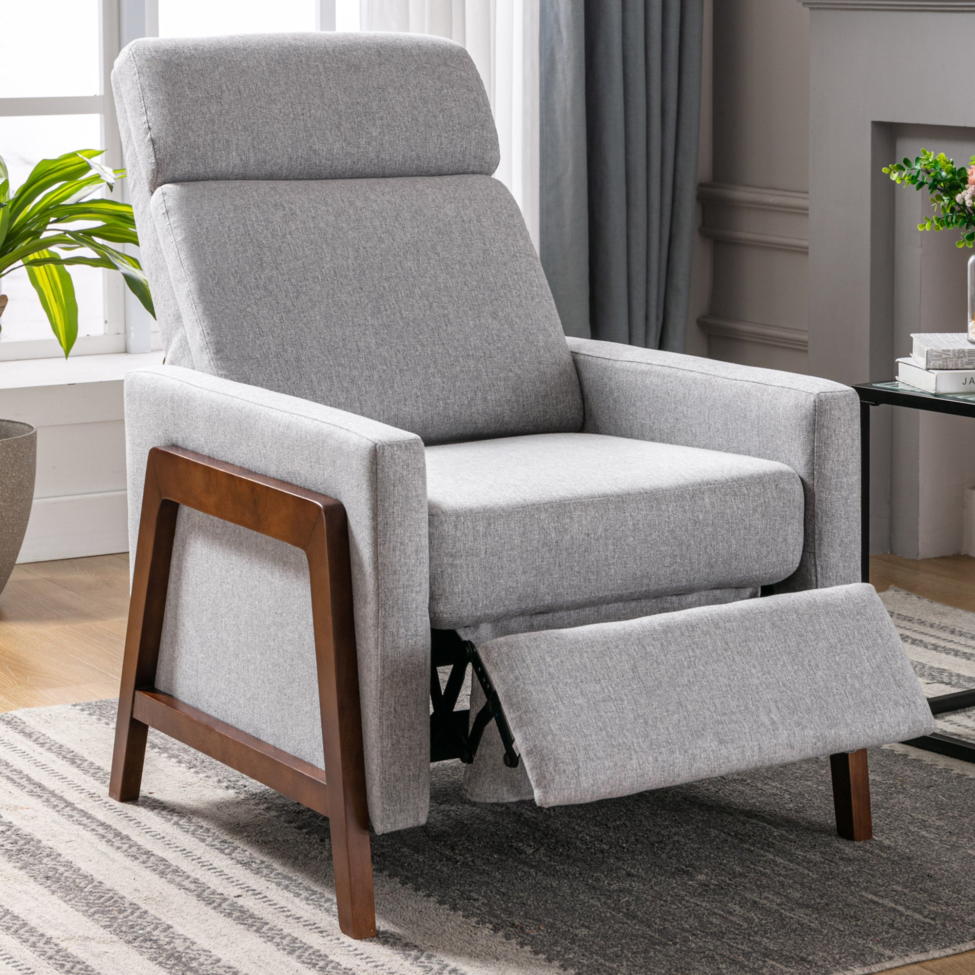 Wood-Framed Upholstered Recliner Chair with Thick Seat Cushion and Backrest