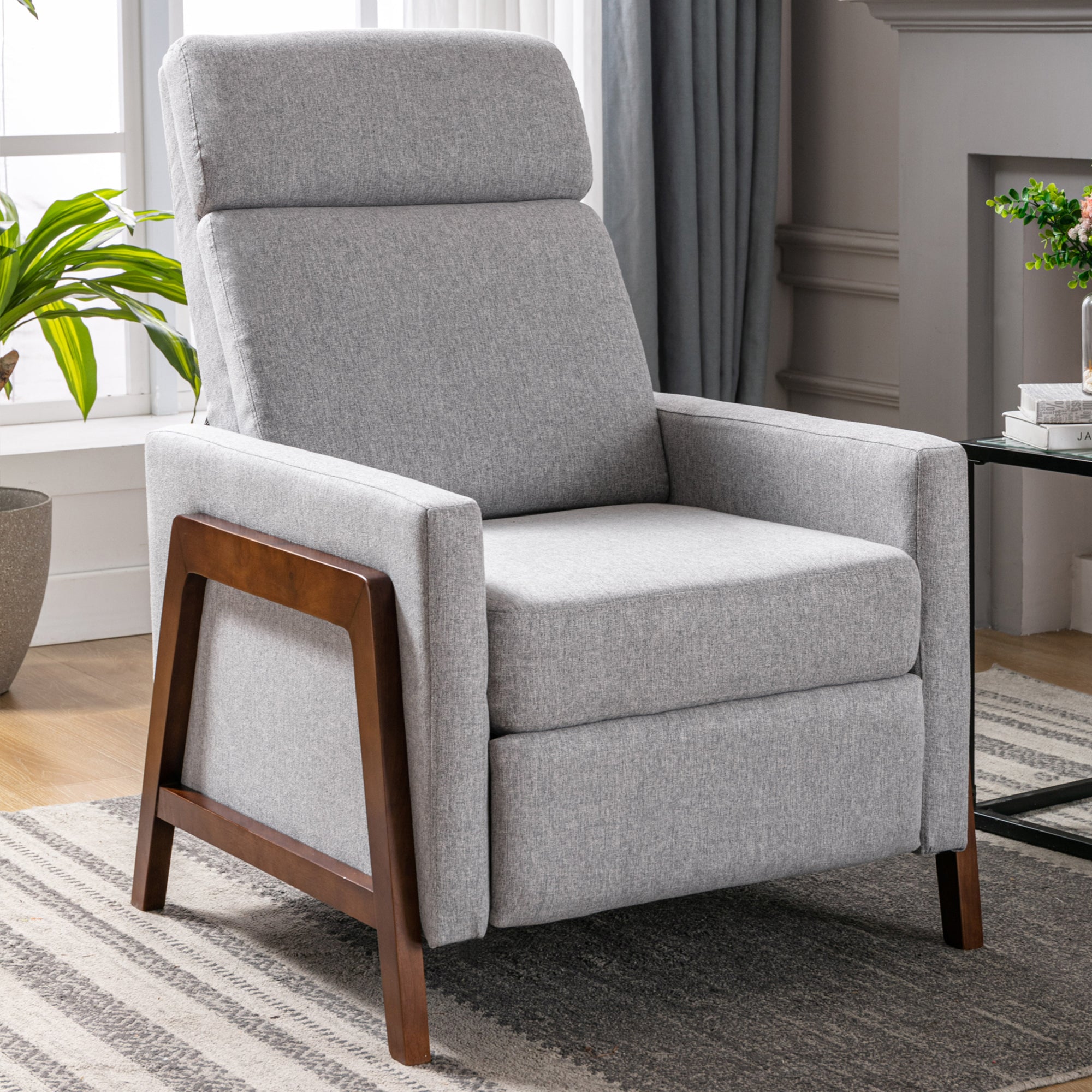 Wood-Framed Upholstered Recliner Chair with Thick Seat Cushion and Backrest