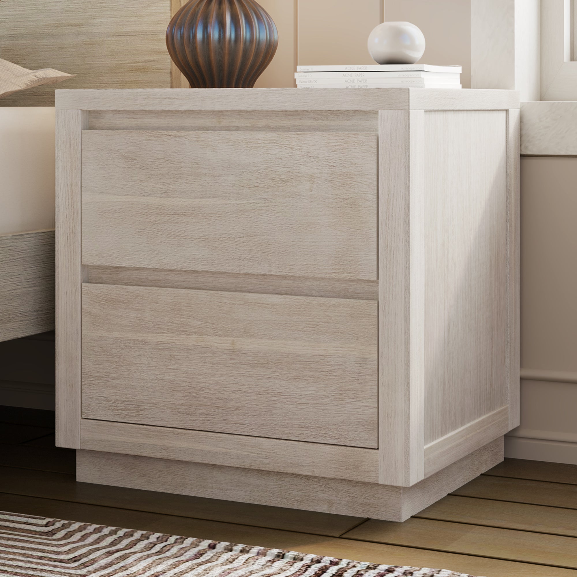 3 Pieces Modern Concise Style Bedroom Set Solid Wood Grain Platform Full Bed Frame + Nightstand +6-Drawer Dresser
