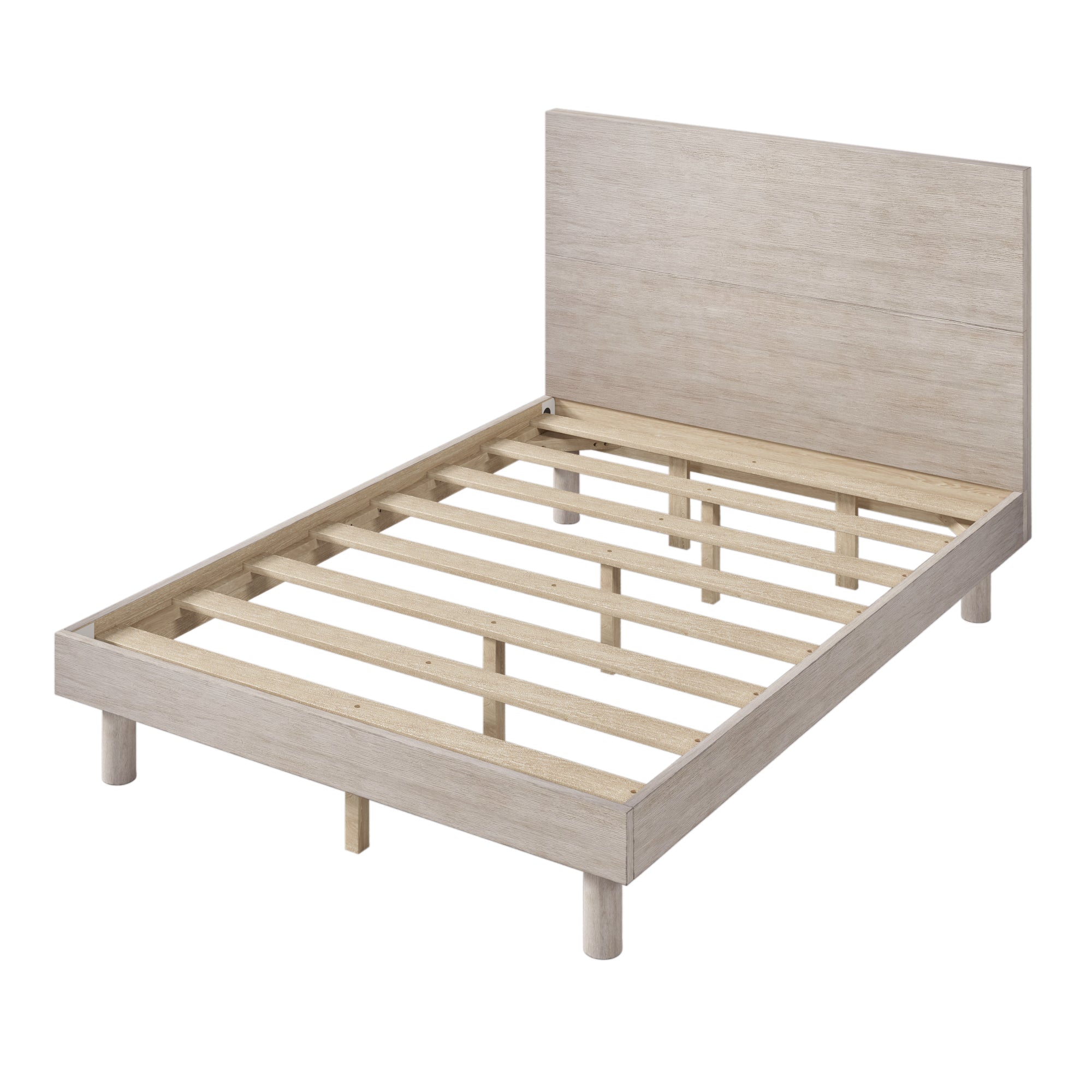 3 Pieces Modern Concise Style Bedroom Set Solid Wood Grain Platform Full Bed Frame + Nightstand +6-Drawer Dresser