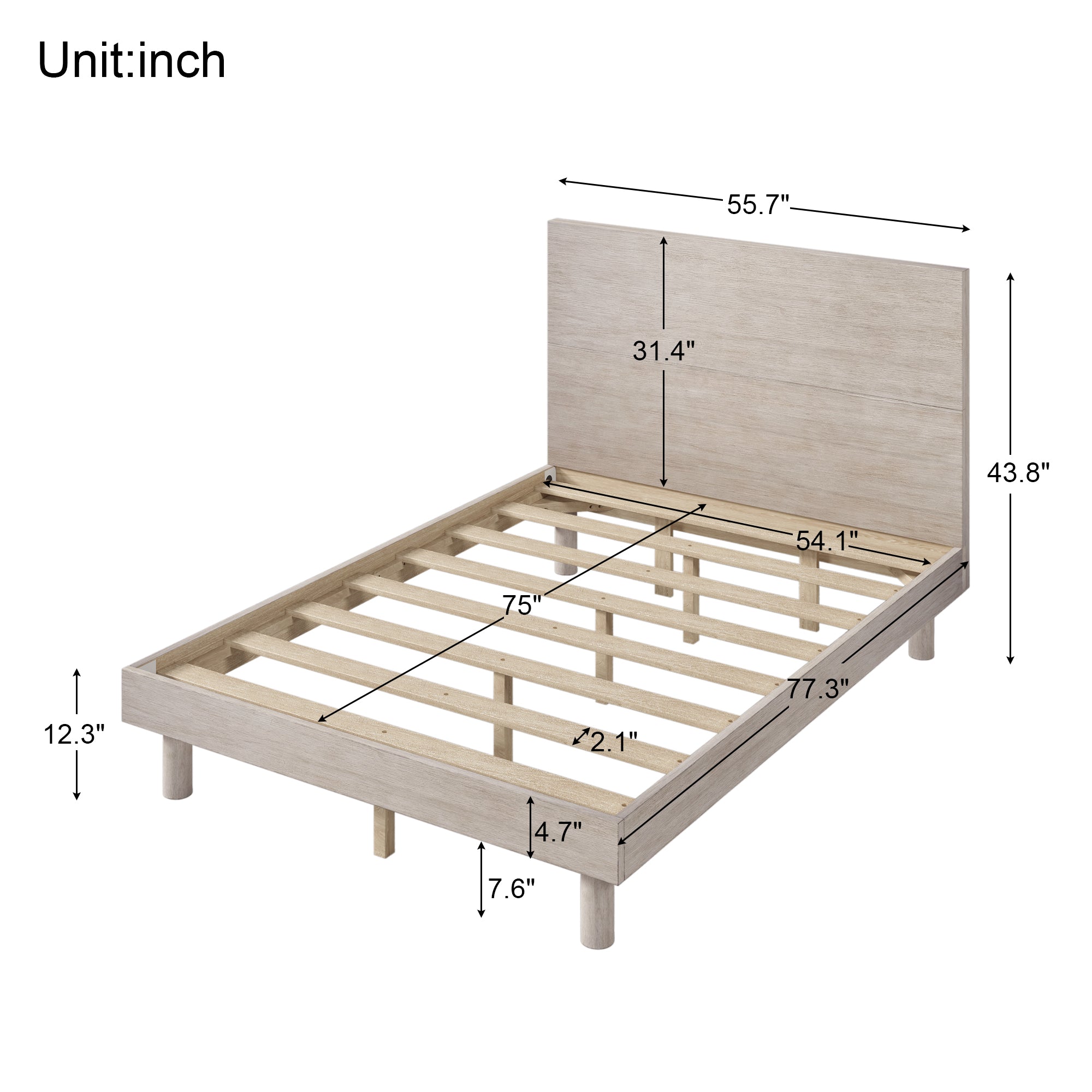 3 Pieces Modern Concise Style Bedroom Set Solid Wood Grain Platform Full Bed Frame + Nightstand +6-Drawer Dresser