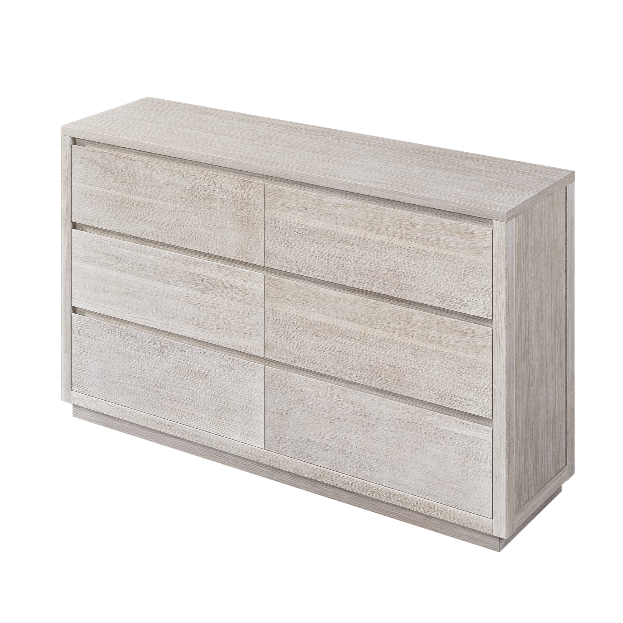 3 Pieces Modern Concise Style Bedroom Set Solid Wood Grain Platform Full Bed Frame + Nightstand +6-Drawer Dresser