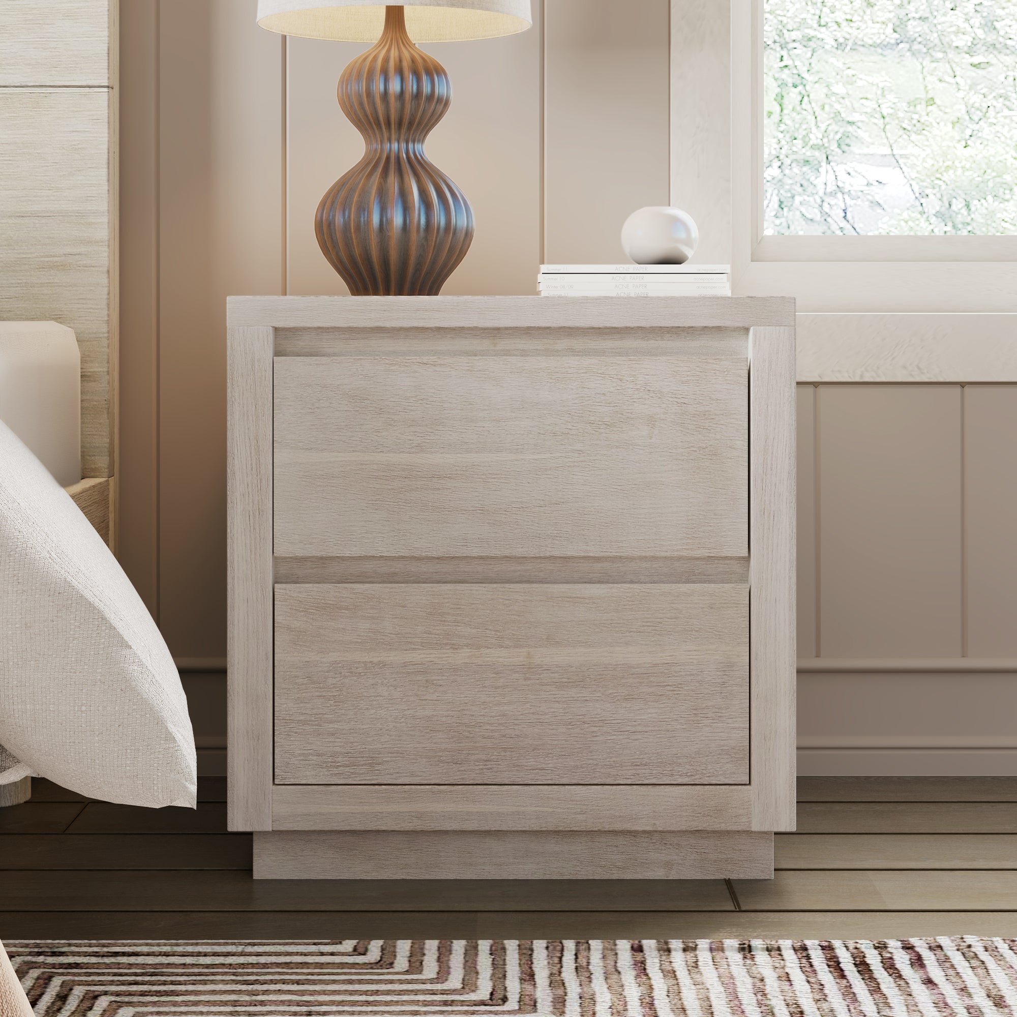 3 Pieces Modern Concise Style Bedroom Set Solid Wood Grain Platform Full Bed Frame + Nightstand +6-Drawer Dresser