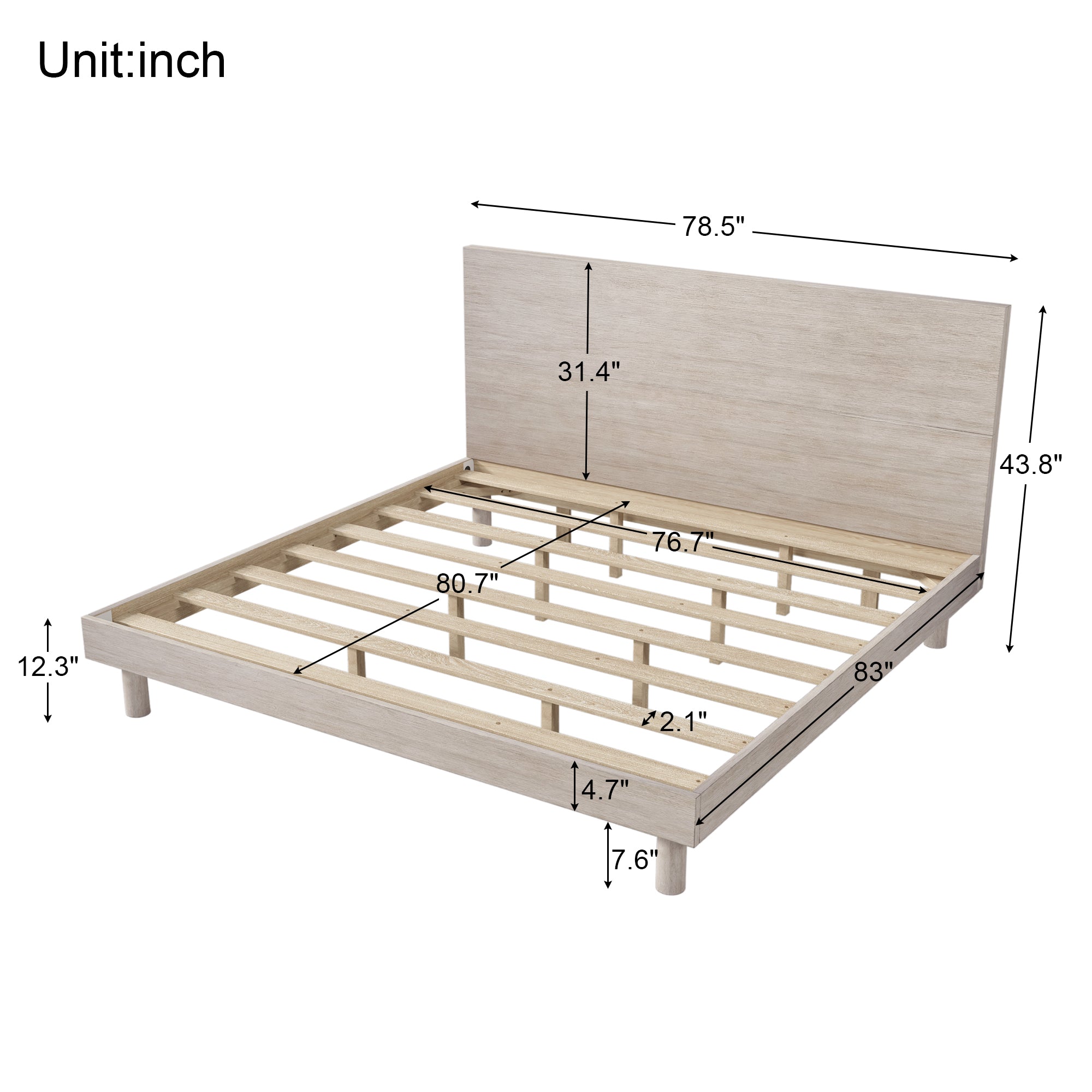 3 Pieces Modern Concise Style Bedroom Set Solid Wood Grain Platform Full Bed Frame + Nightstand +6-Drawer Dresser