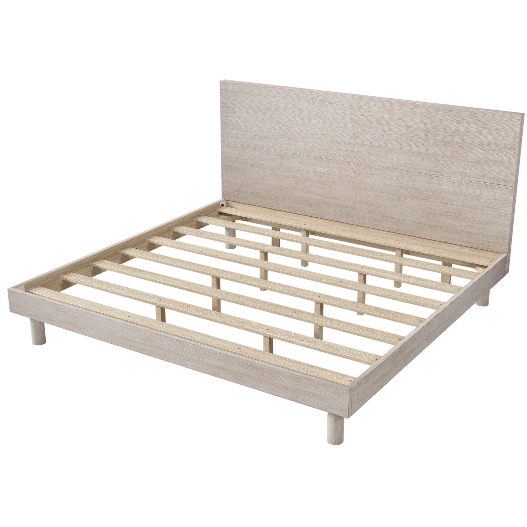 3 Pieces Modern Concise Style Bedroom Set Solid Wood Grain Platform Full Bed Frame + Nightstand +6-Drawer Dresser