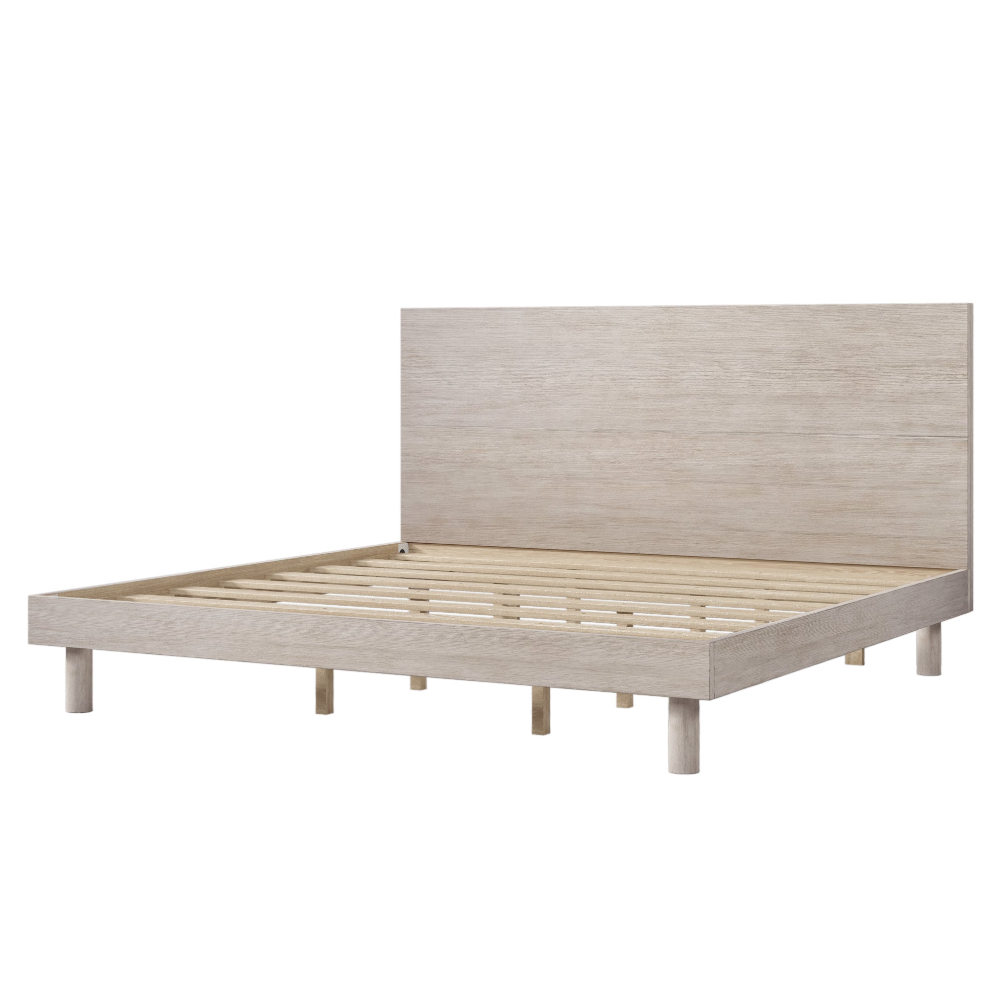 3 Pieces Modern Concise Style Bedroom Set Solid Wood Grain Platform Full Bed Frame + Nightstand +6-Drawer Dresser