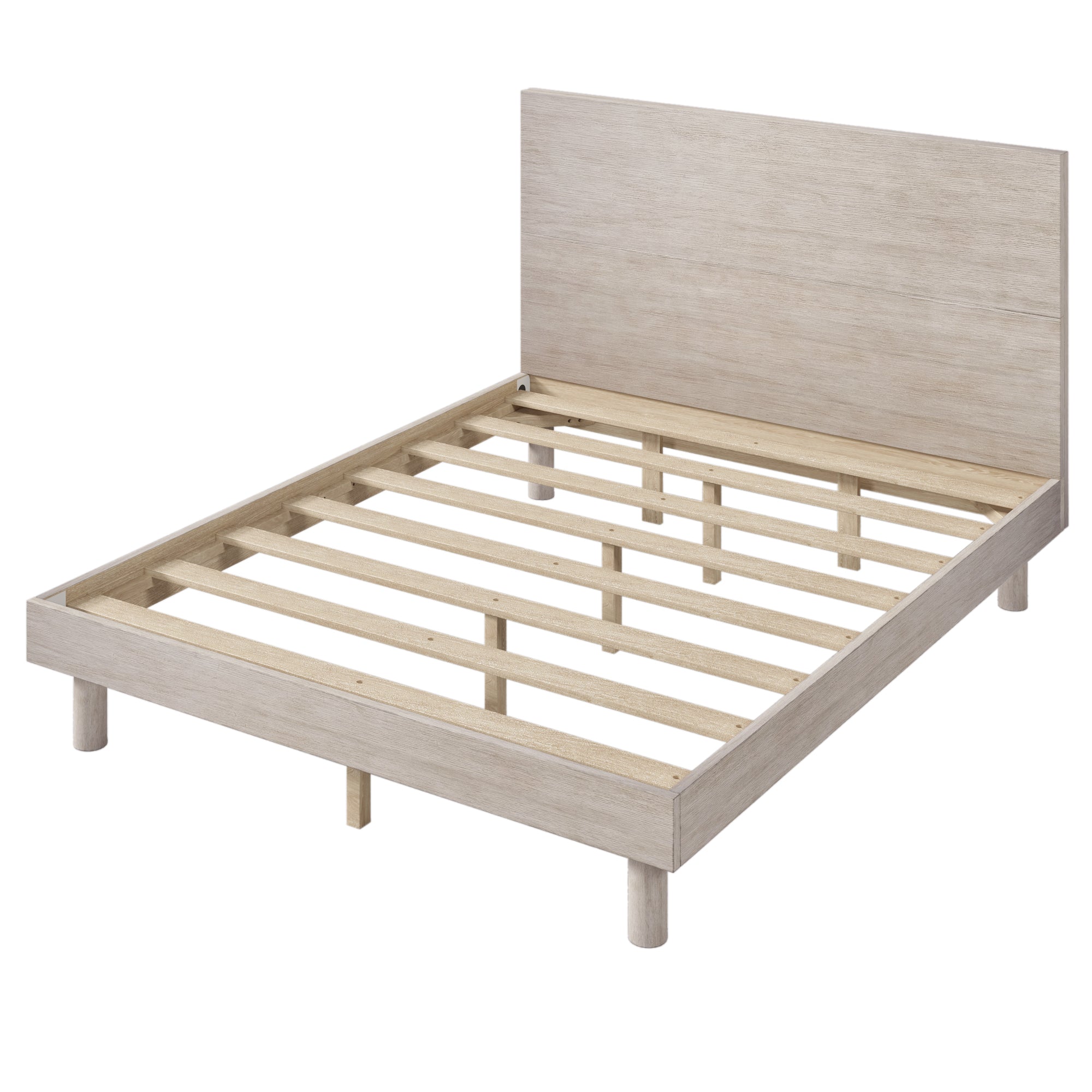 3 Pieces Modern Concise Style Bedroom Set Solid Wood Grain Platform Full Bed Frame + Nightstand +6-Drawer Dresser