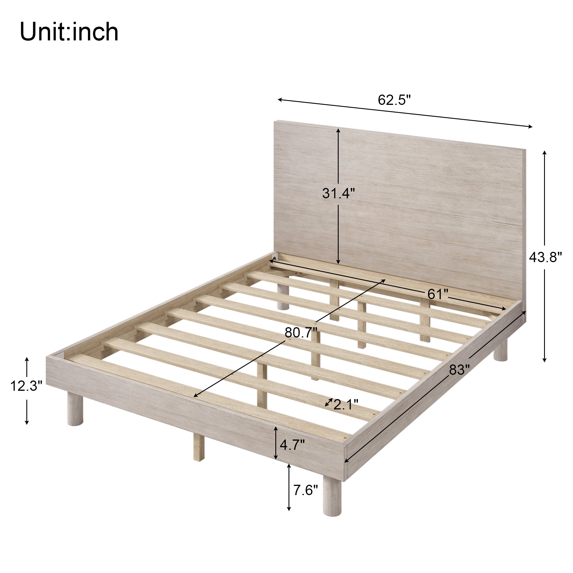 3 Pieces Modern Concise Style Bedroom Set Solid Wood Grain Platform Full Bed Frame + Nightstand +6-Drawer Dresser