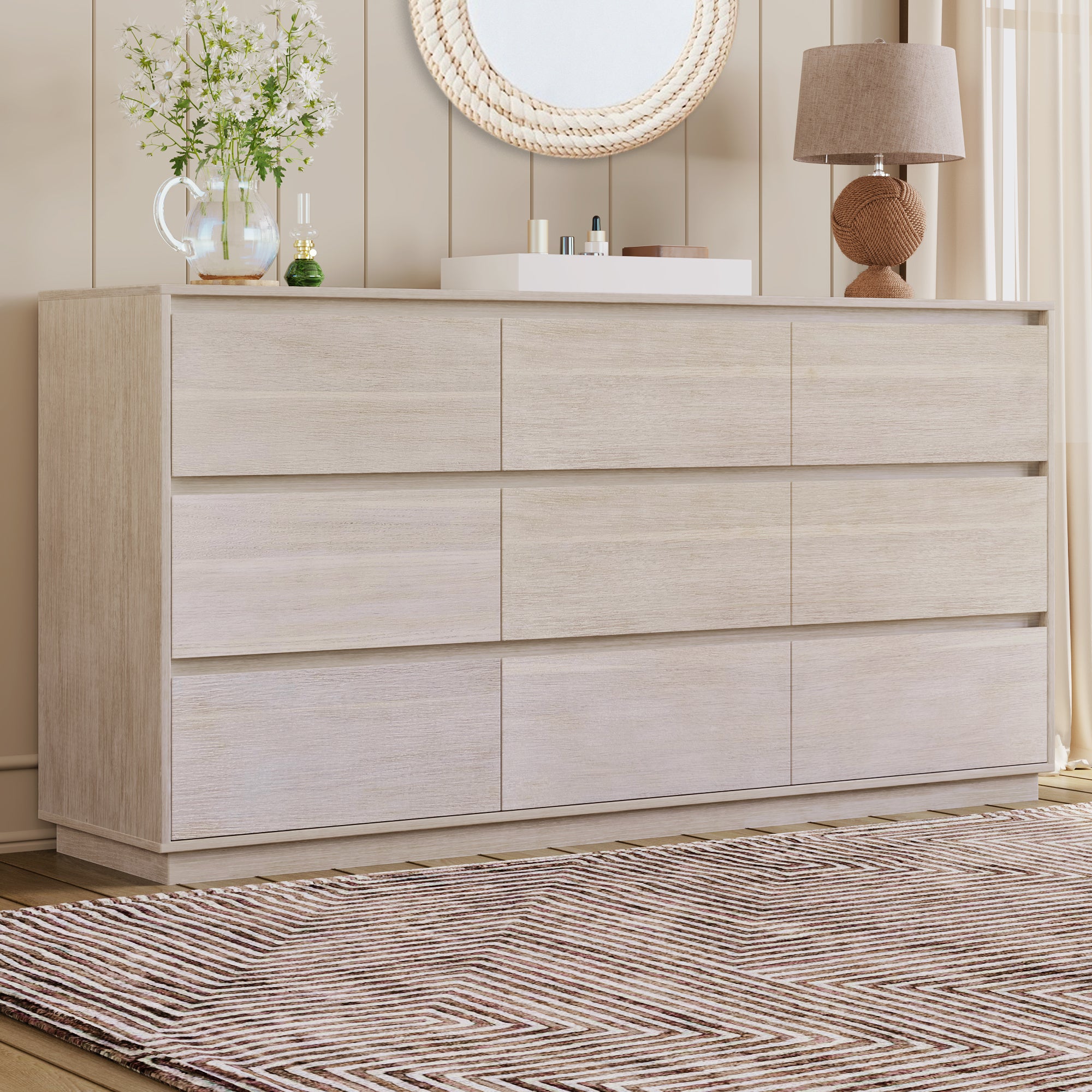 4 Pieces Modern Concise Style Bedroom Set Solid Wood Grain Frame Platform Full Bed