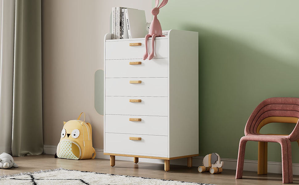 2 Pieces White Wood Bathroom Sets House Bed with Desk and 6-Drawer Chest