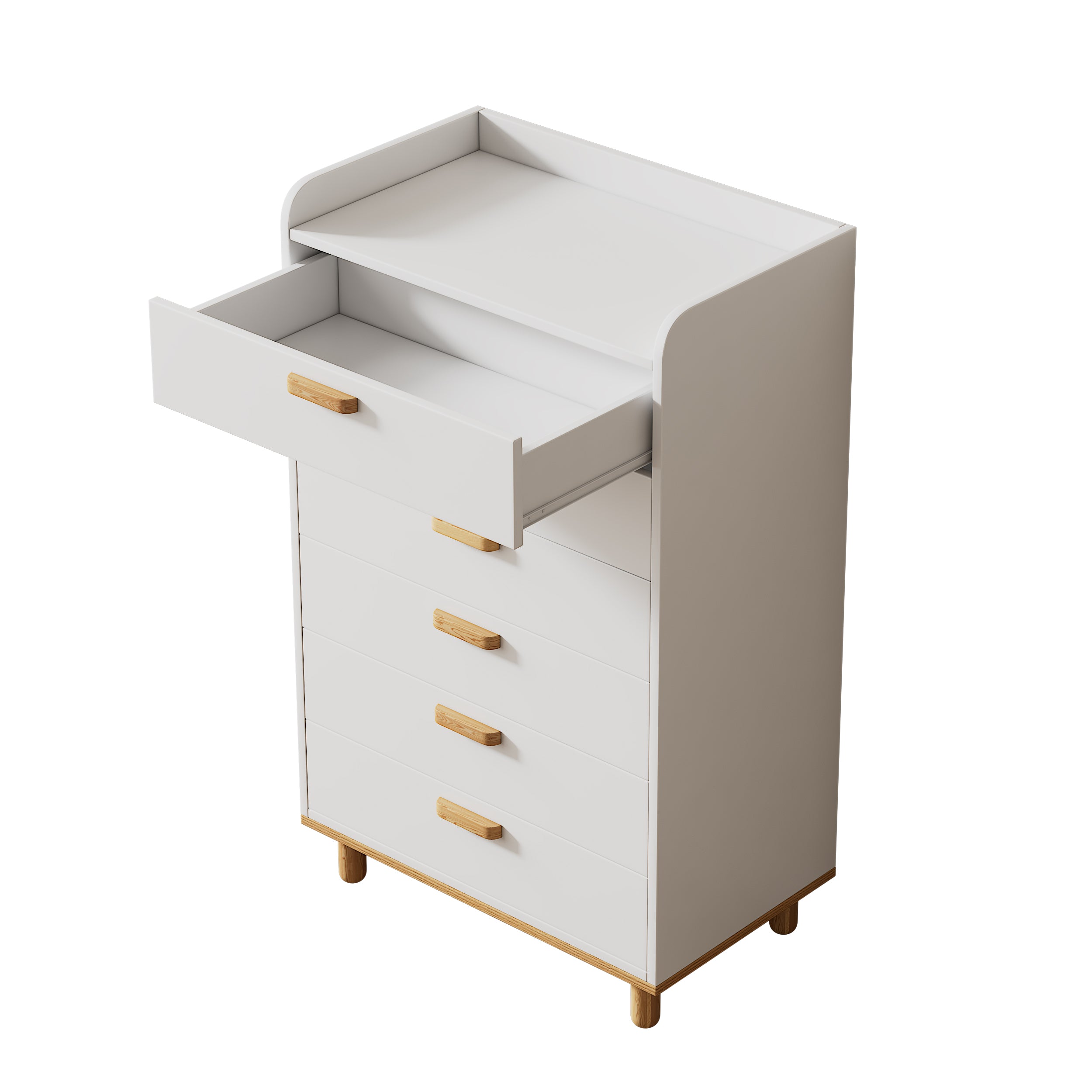 2 Pieces White Wood Bathroom Sets House Bed with Desk and 6-Drawer Chest