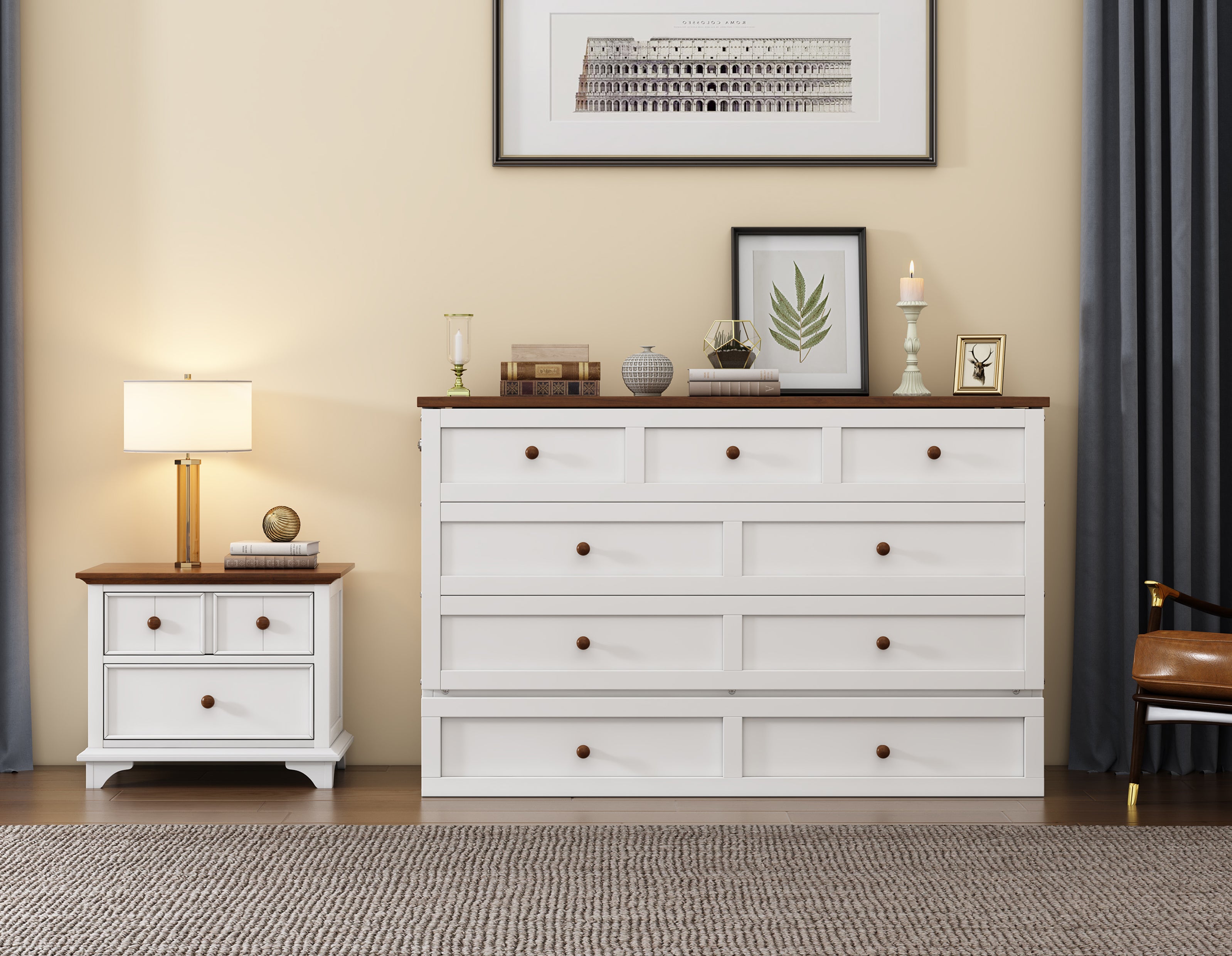 2 Pieces Wooden Frame Bedroom Set