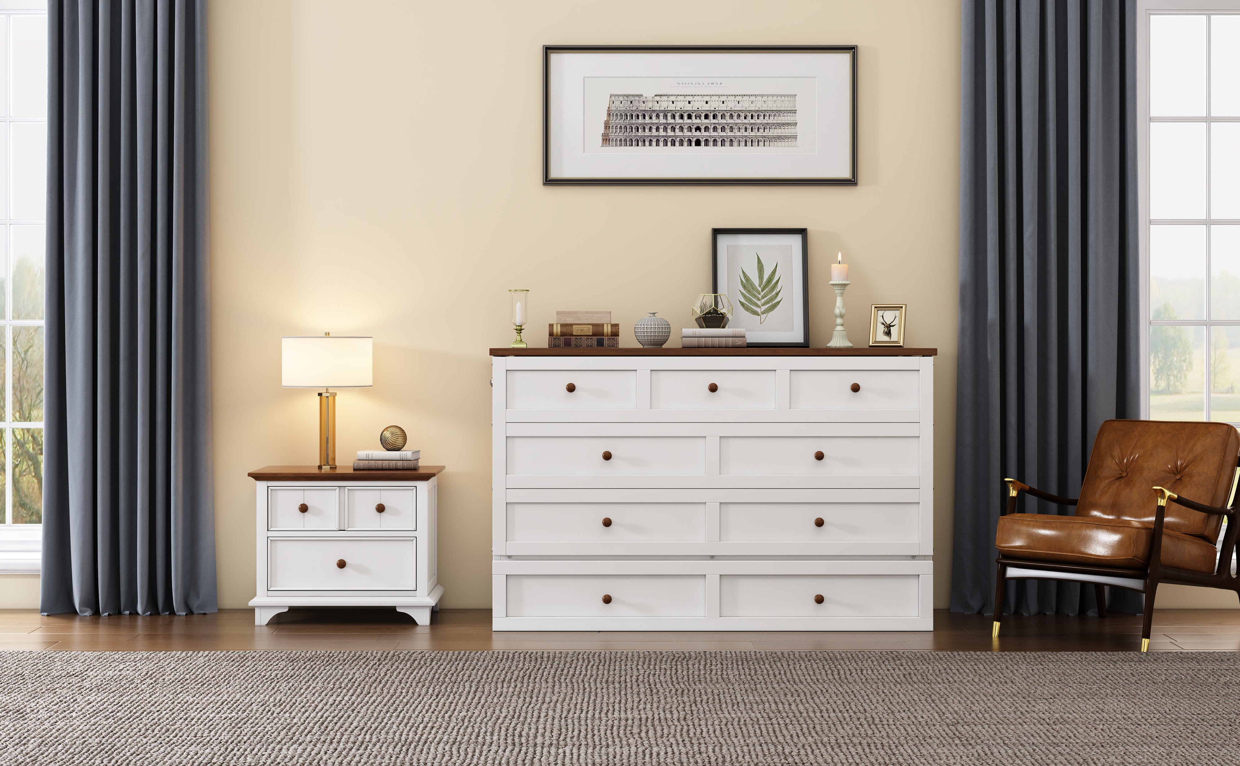 2 Pieces Wooden Frame Bedroom Set
