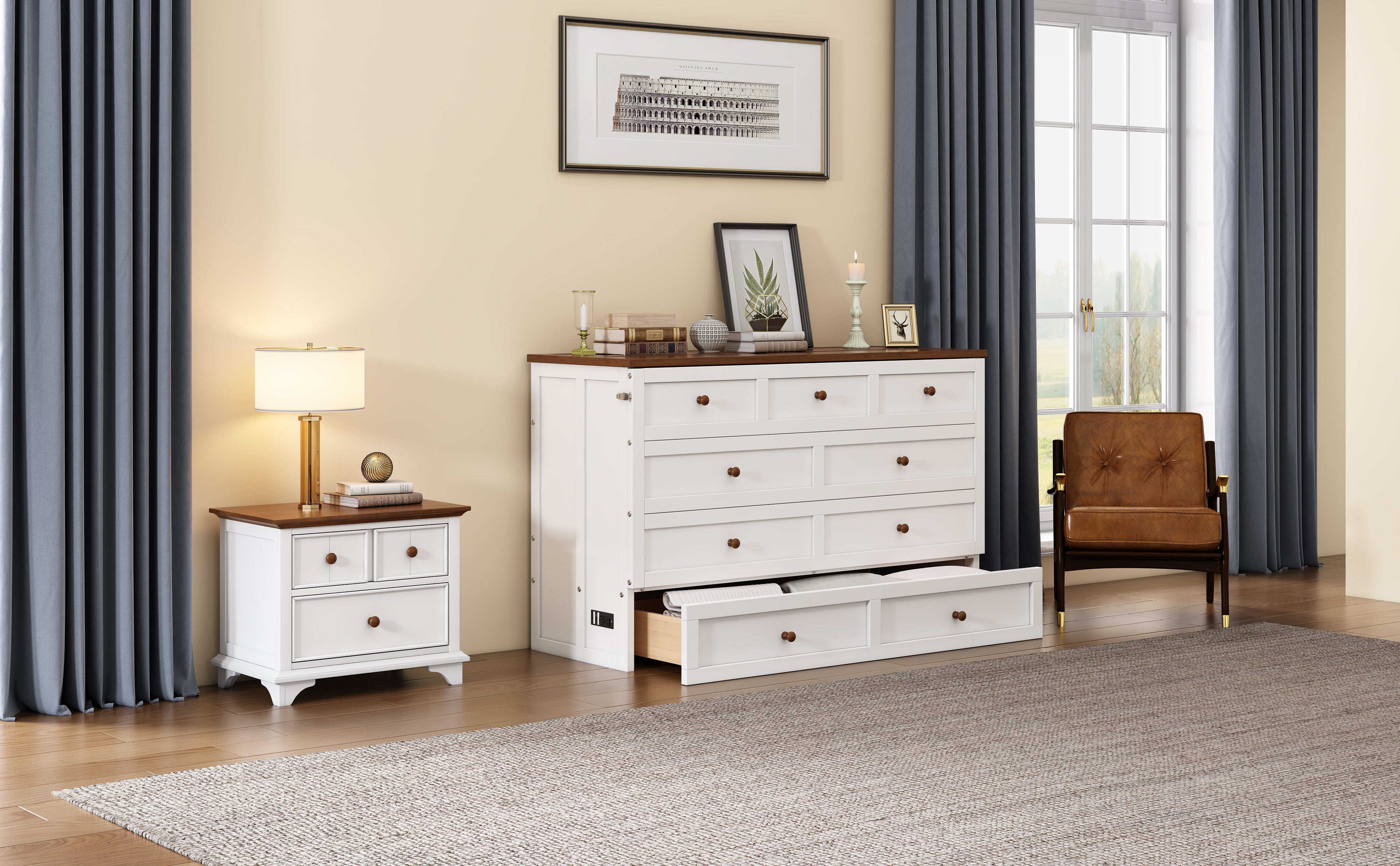 2 Pieces Wooden Frame Bedroom Set