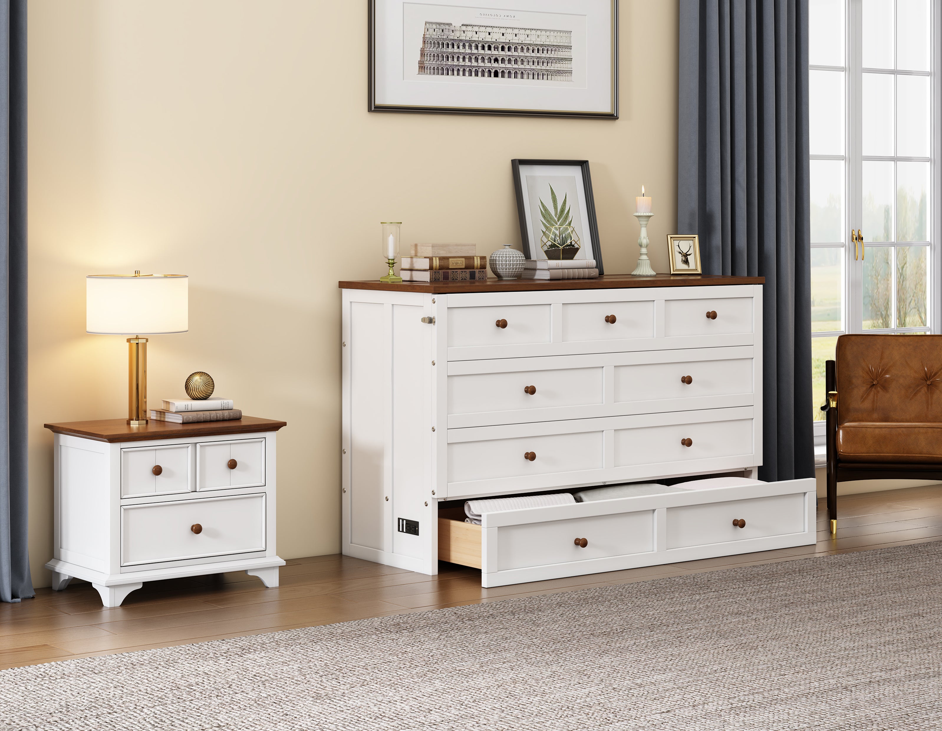2 Pieces Wooden Frame Bedroom Set
