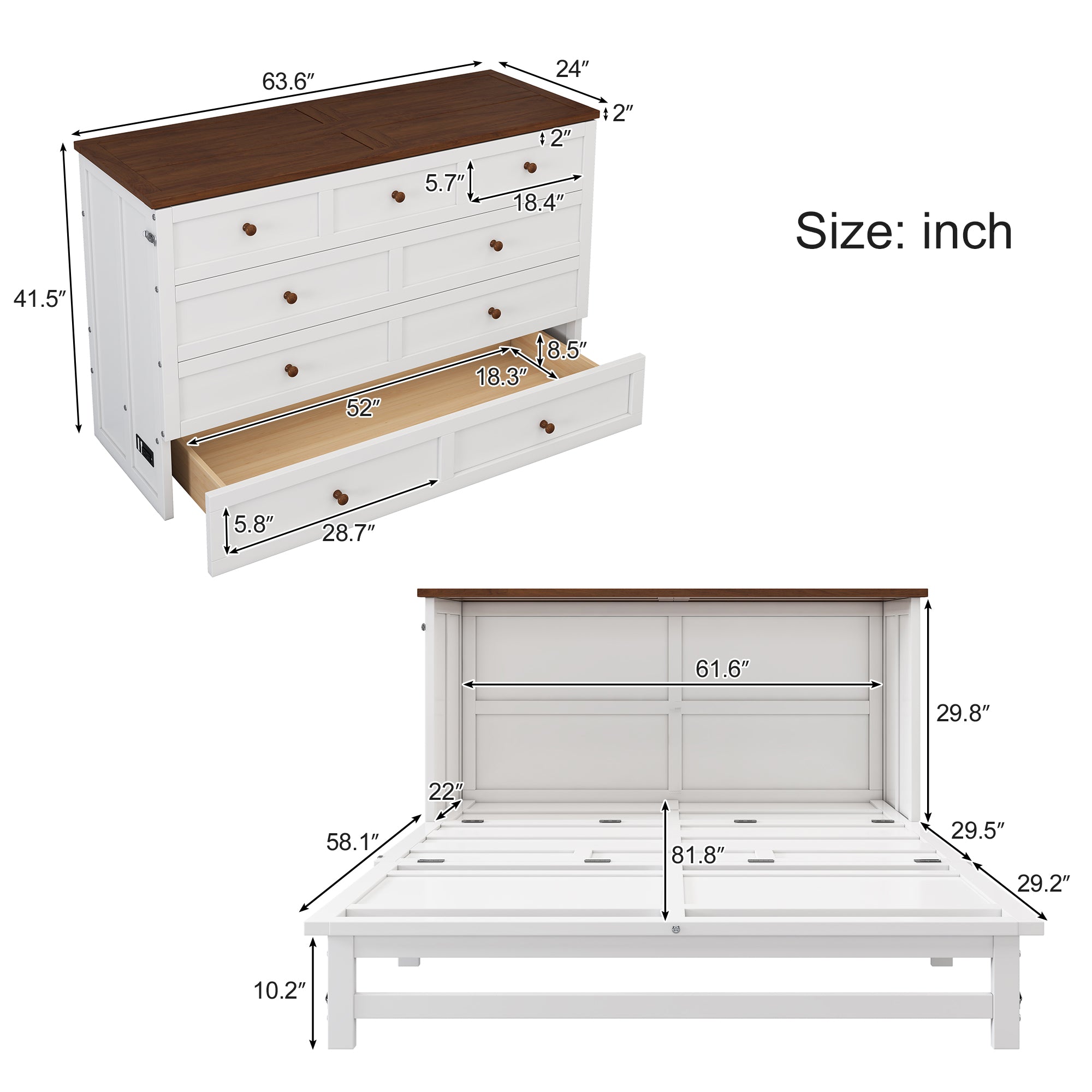 2 Pieces Wooden Frame Bedroom Set