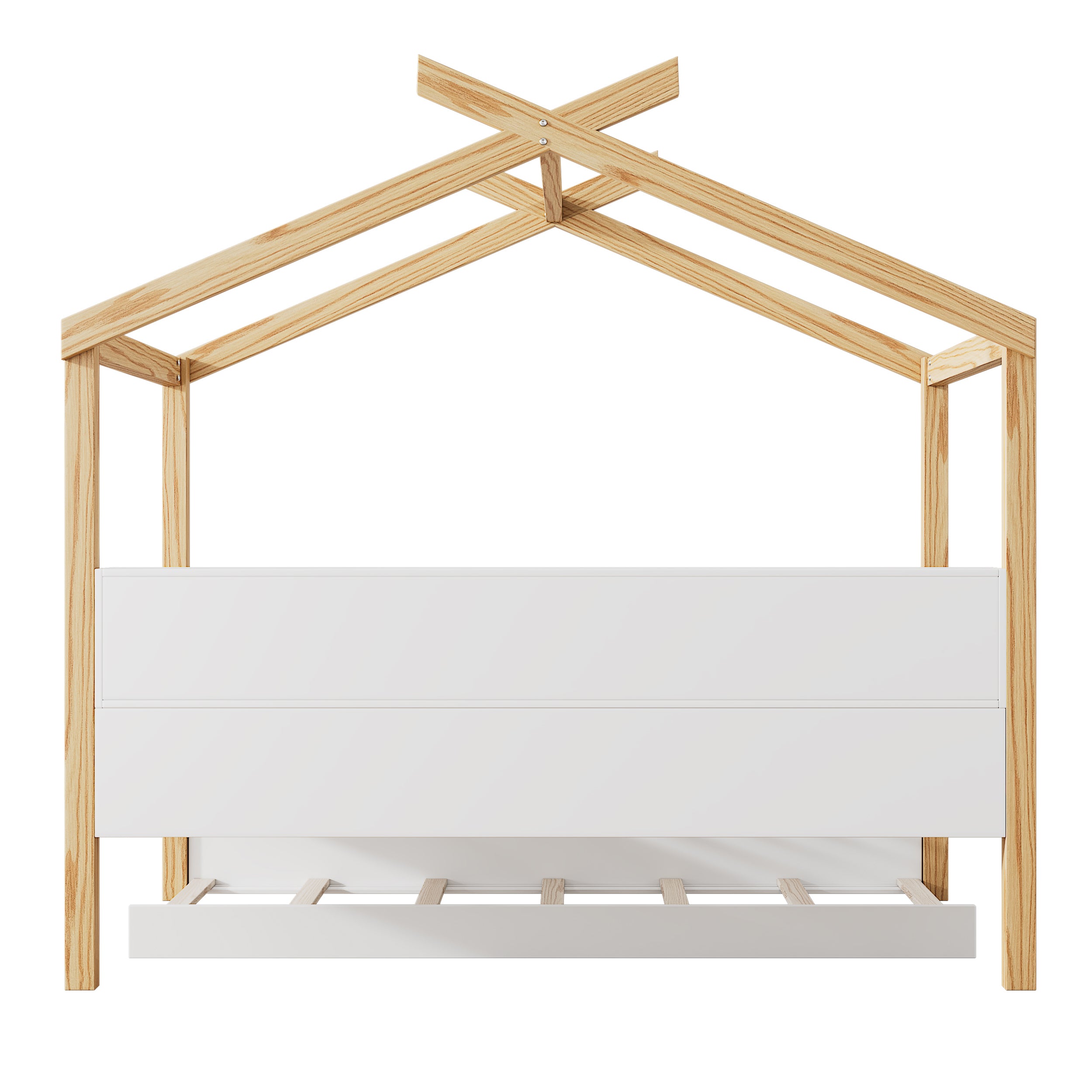 3 Pieces Bedroom Sets White Full Size Wooden House Bed