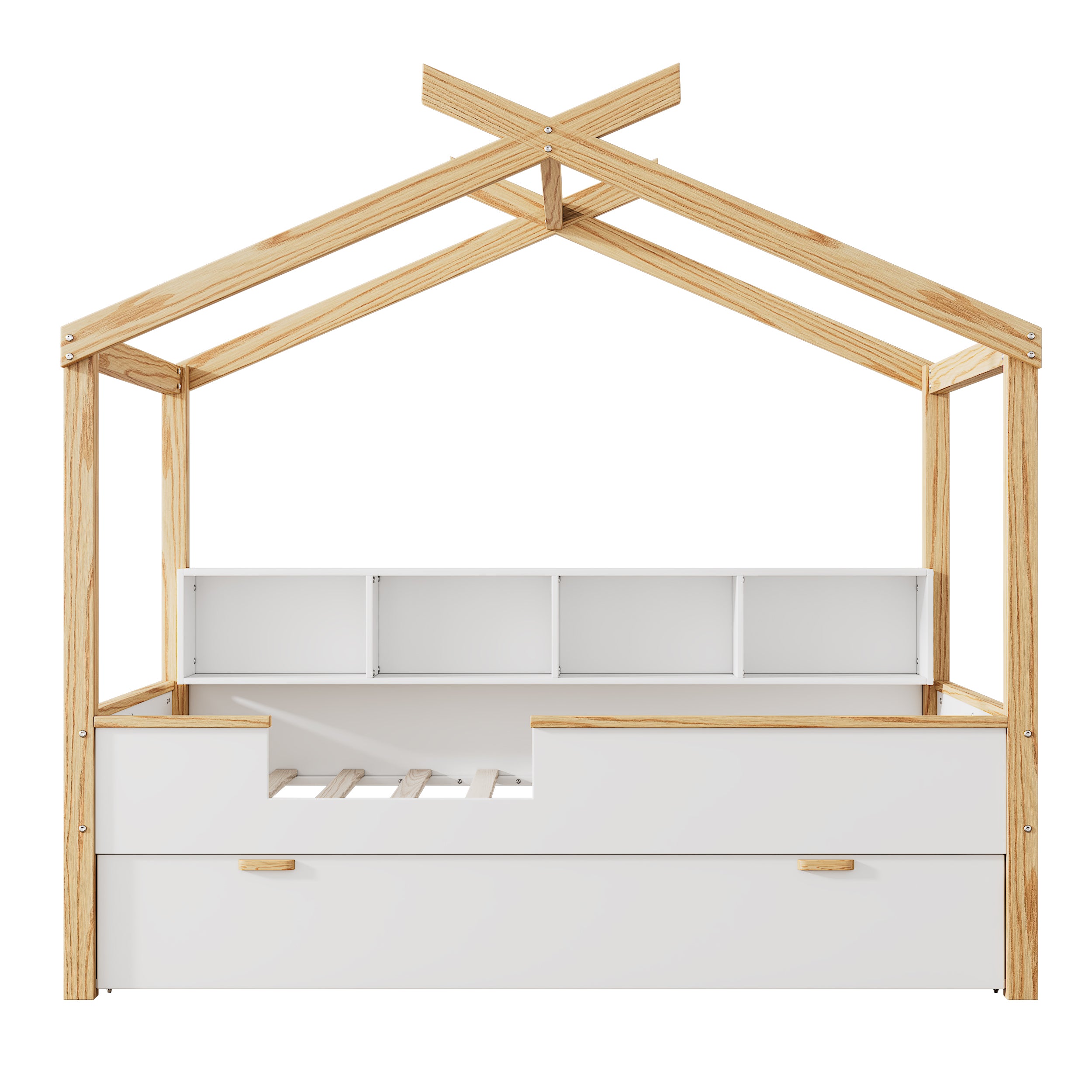 3 Pieces Bedroom Sets White Full Size Wooden House Bed