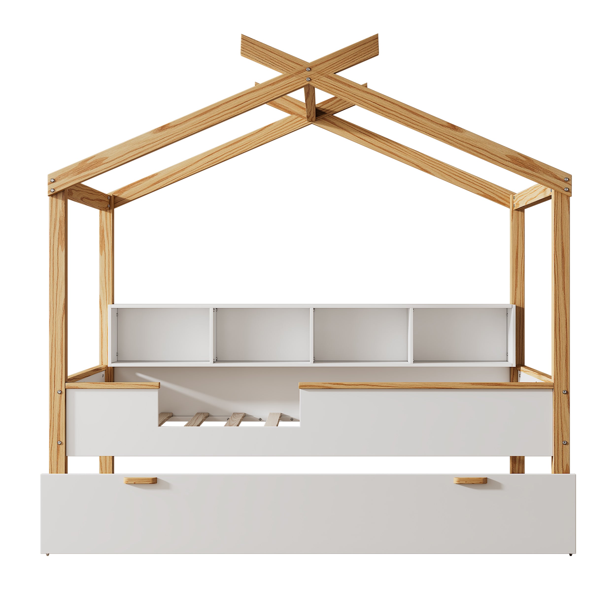 3 Pieces Bedroom Sets White Full Size Wooden House Bed