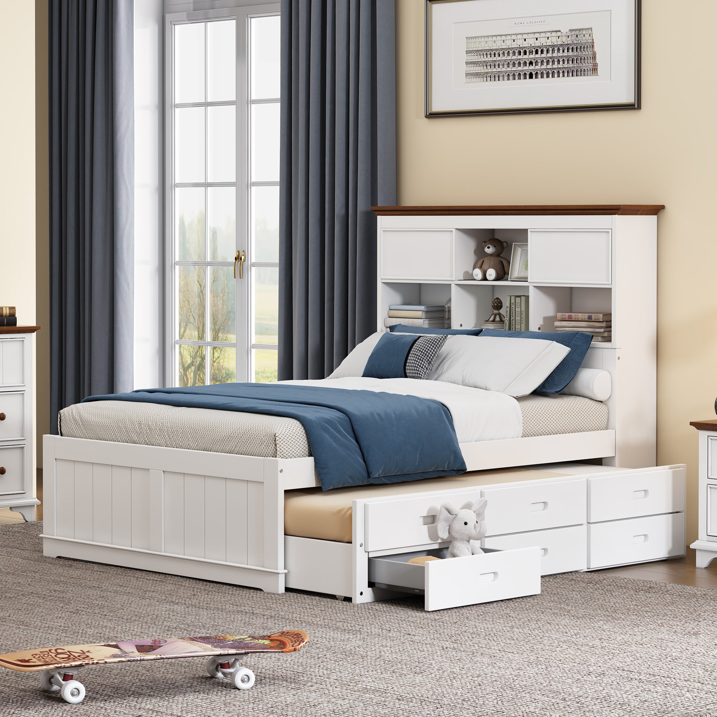 2 Pieces Wooden Captain Bedroom Set with Trundle and Nightstand