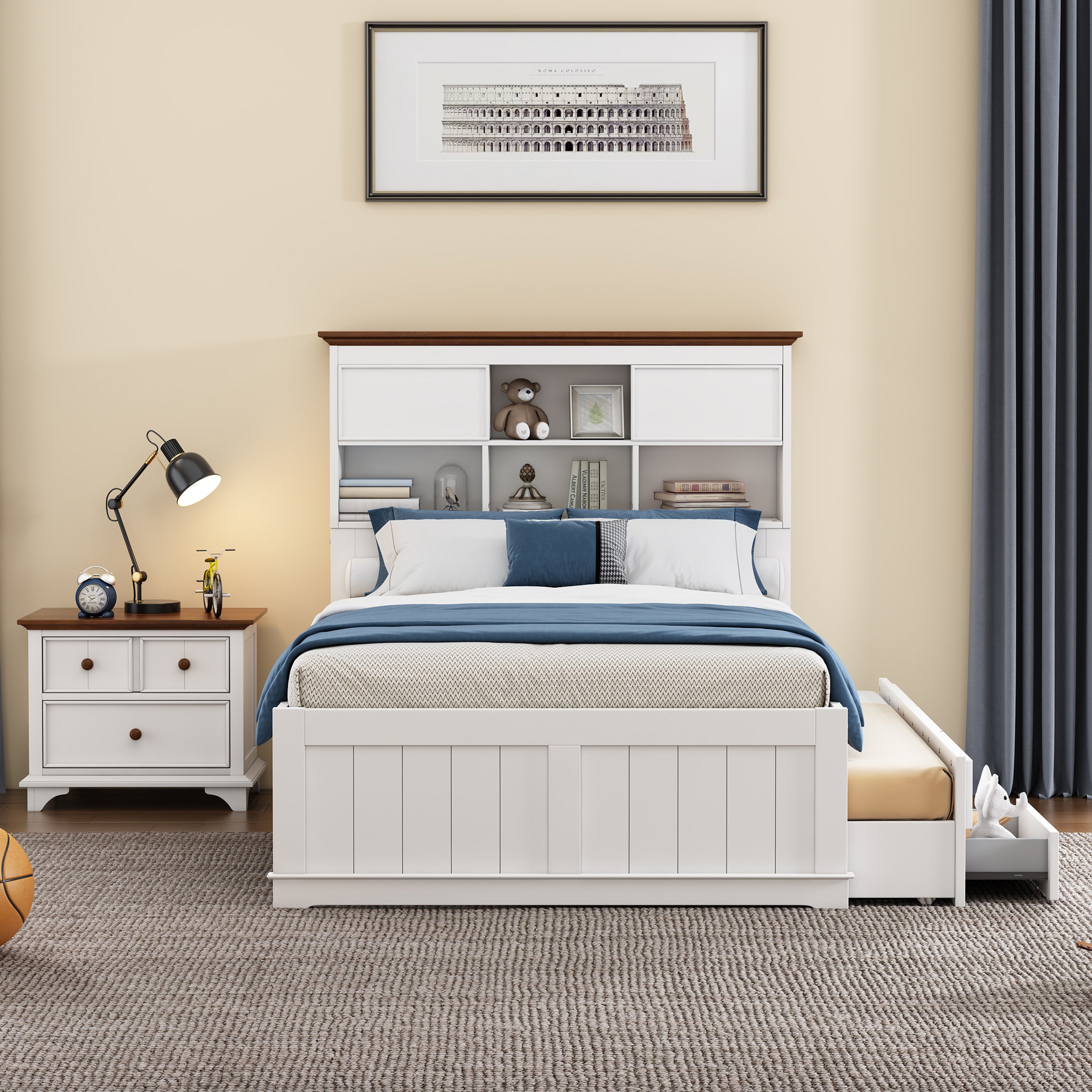 2 Pieces Wooden Captain Bedroom Set with Trundle and Nightstand