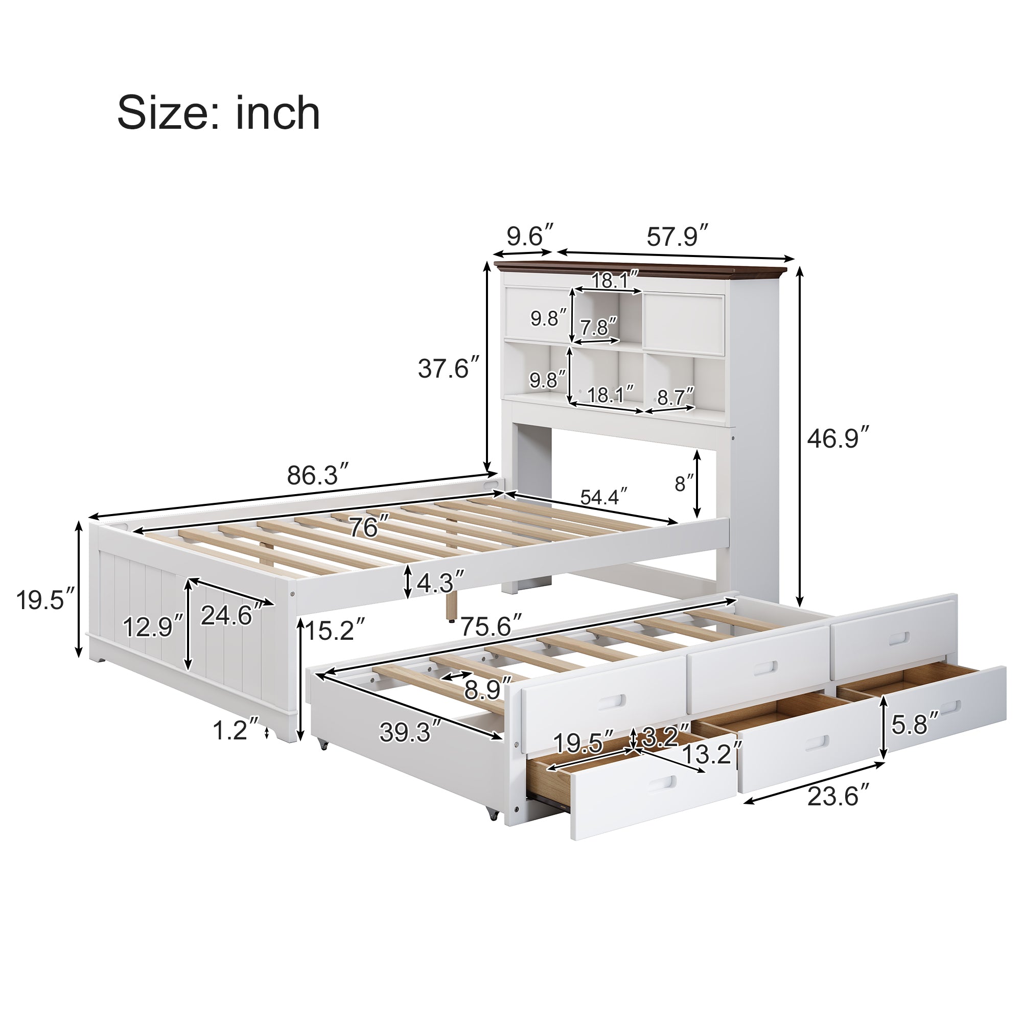 2 Pieces Wooden Captain Bedroom Set with Trundle and Nightstand