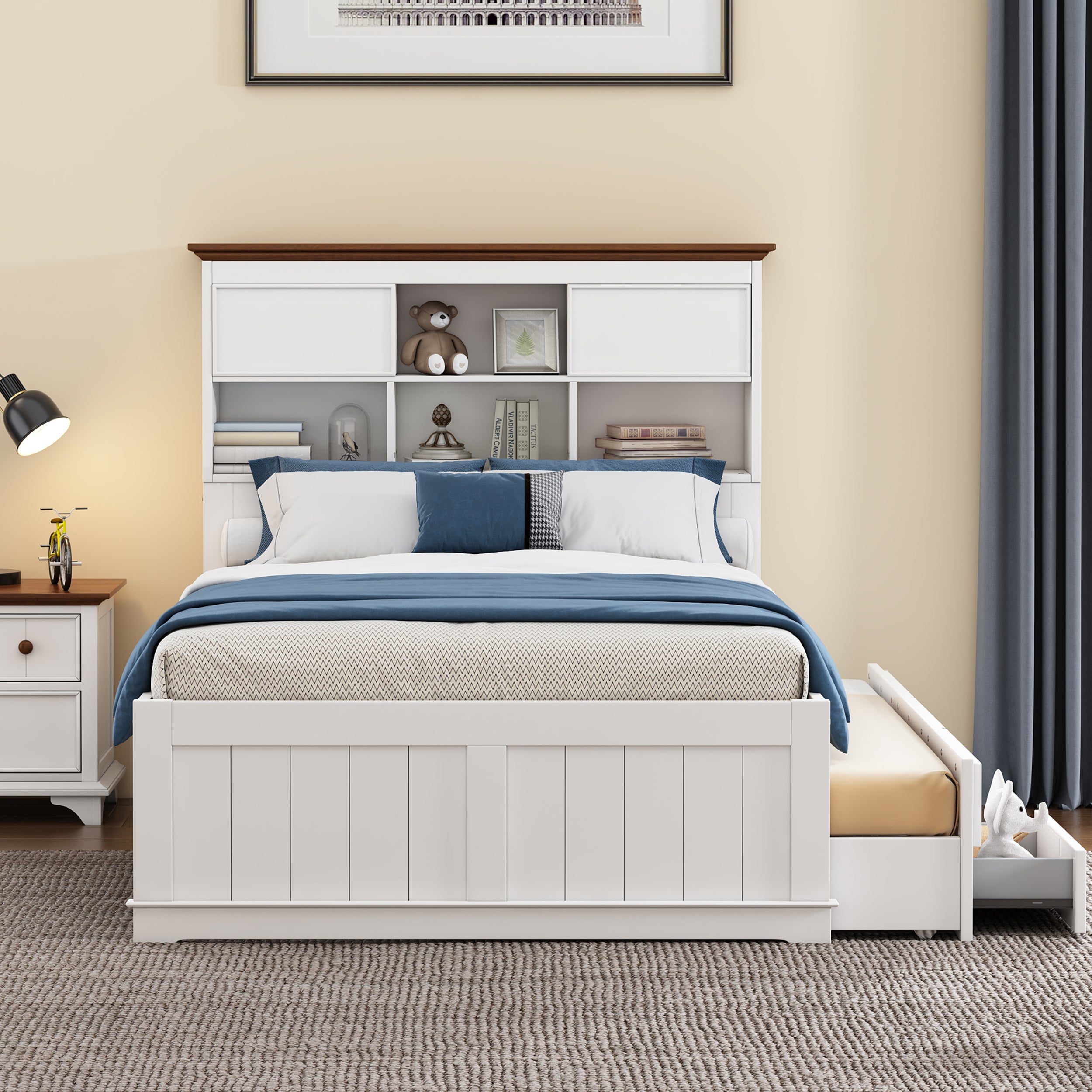 2 Pieces Wooden Captain Bedroom Set with Trundle and Nightstand
