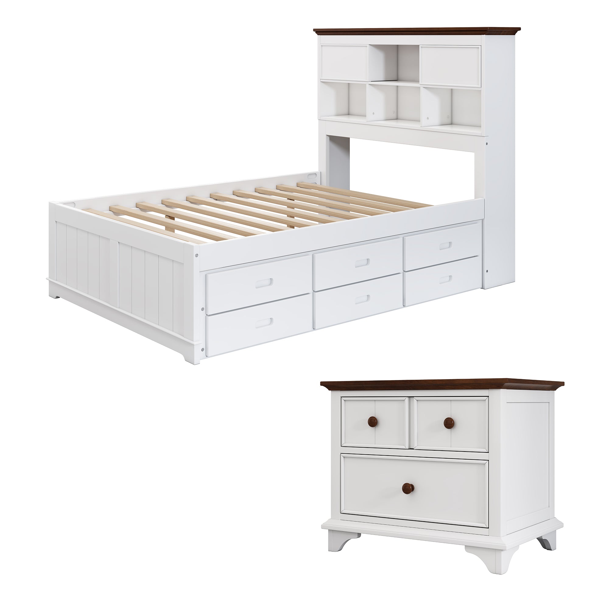 2 Pieces Wooden Captain Bedroom Set with Trundle and Nightstand