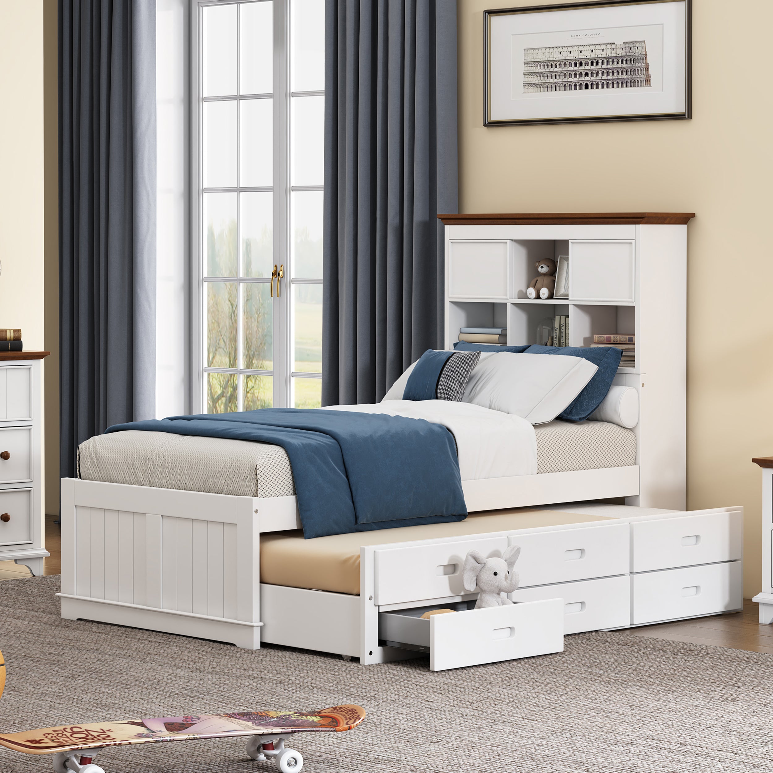 2 Pieces Wooden Captain Bedroom Set with Trundle and Nightstand