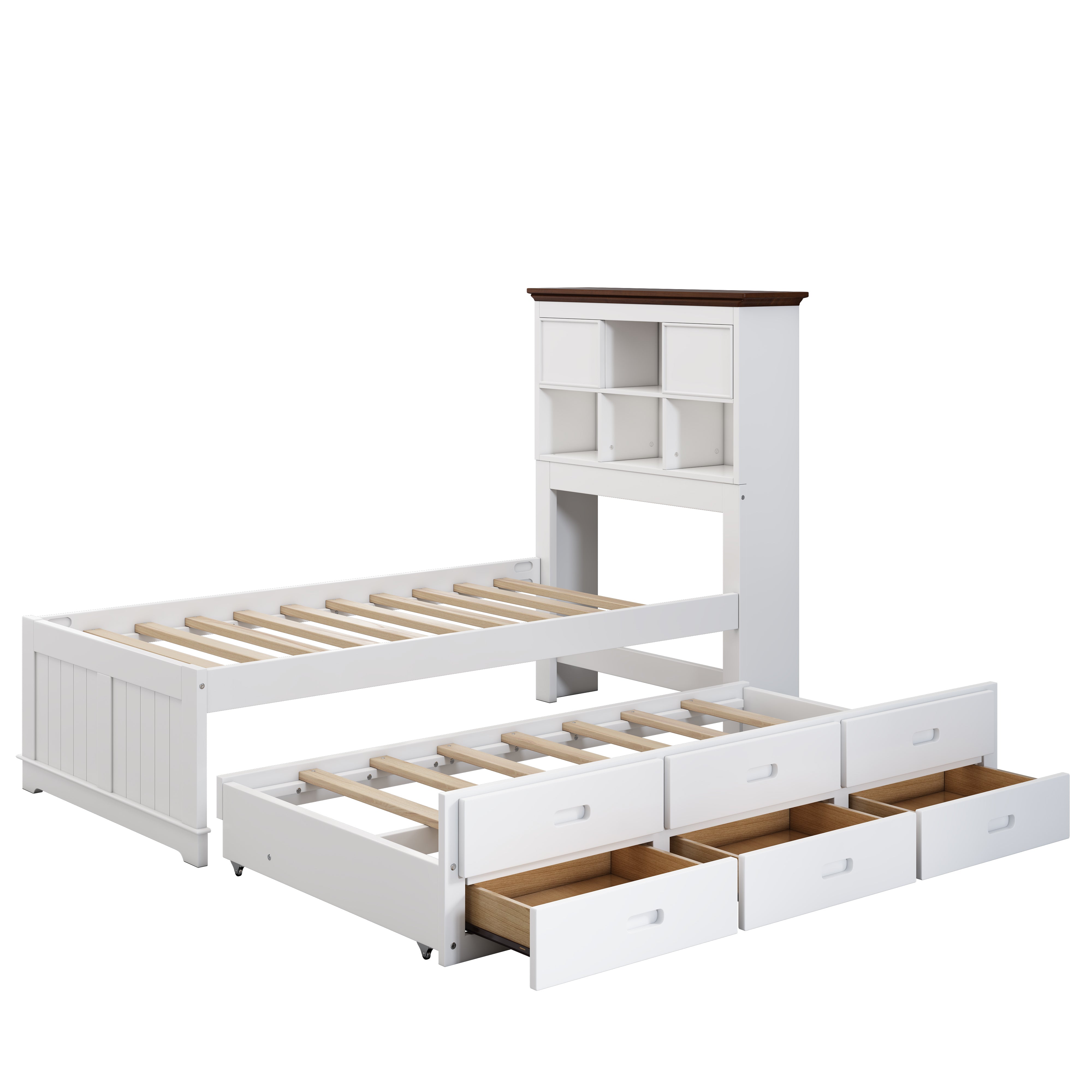 2 Pieces Wooden Captain Bedroom Set with Trundle and Nightstand