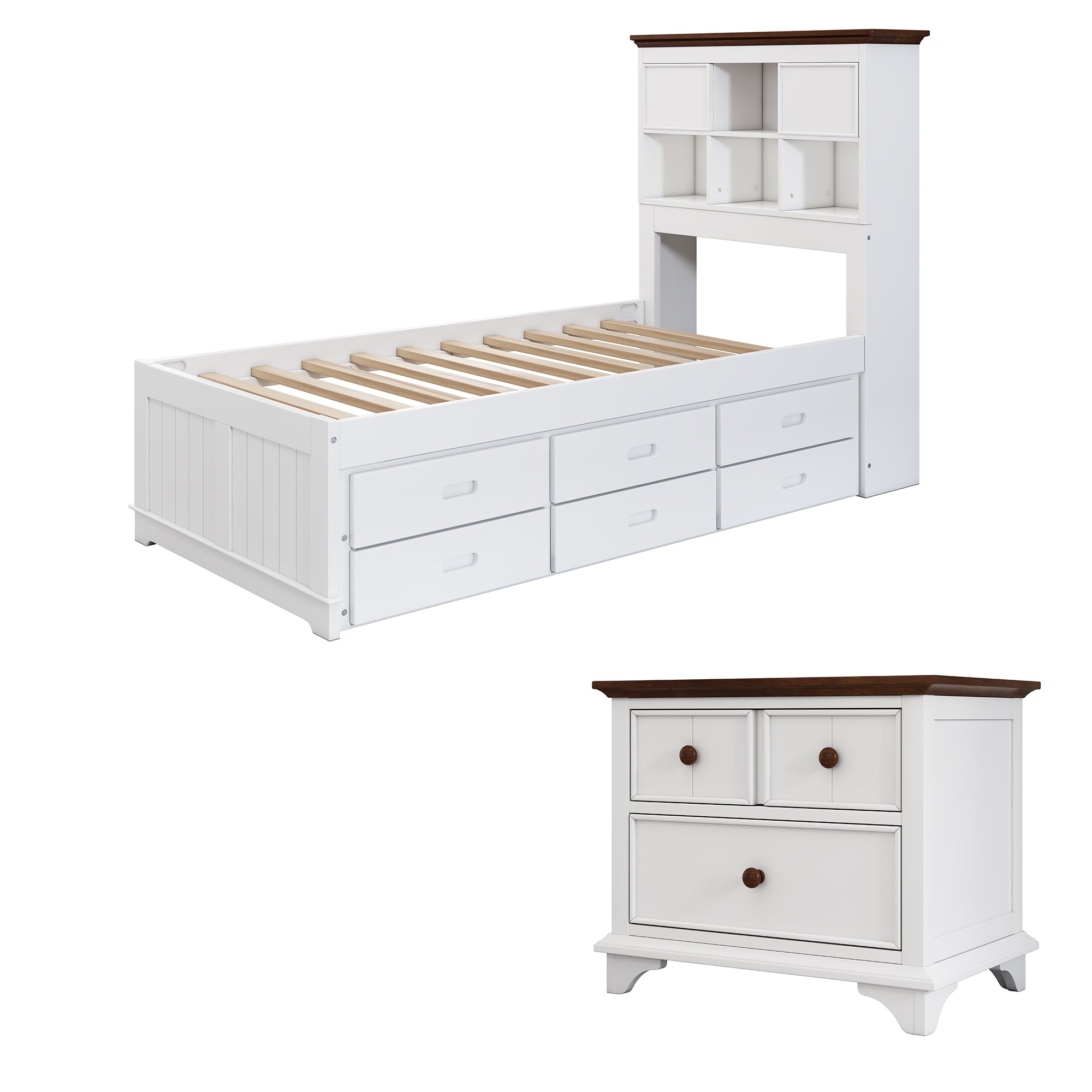 2 Pieces Wooden Captain Bedroom Set with Trundle and Nightstand