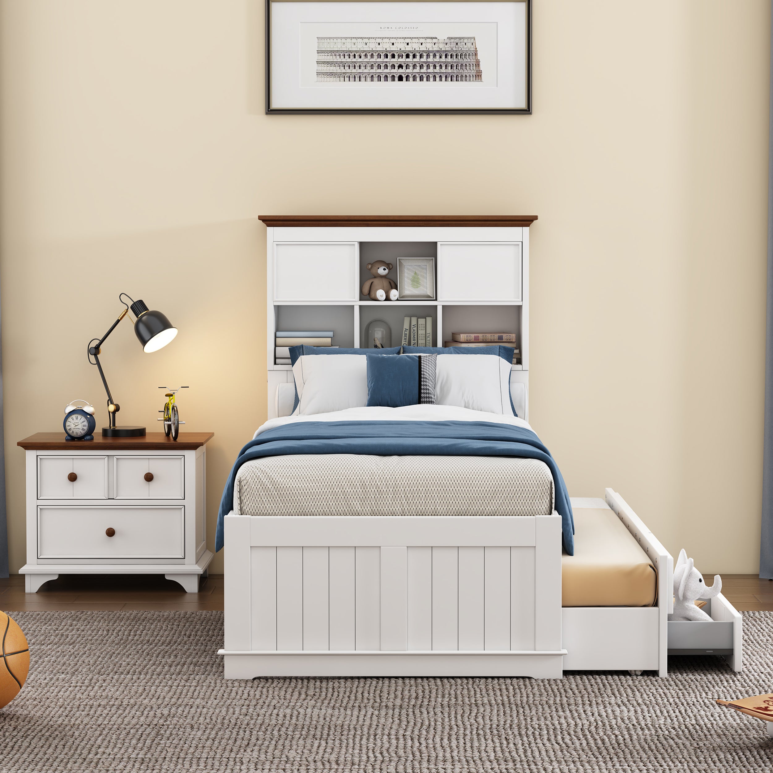 2 Pieces Wooden Captain Bedroom Set with Trundle and Nightstand