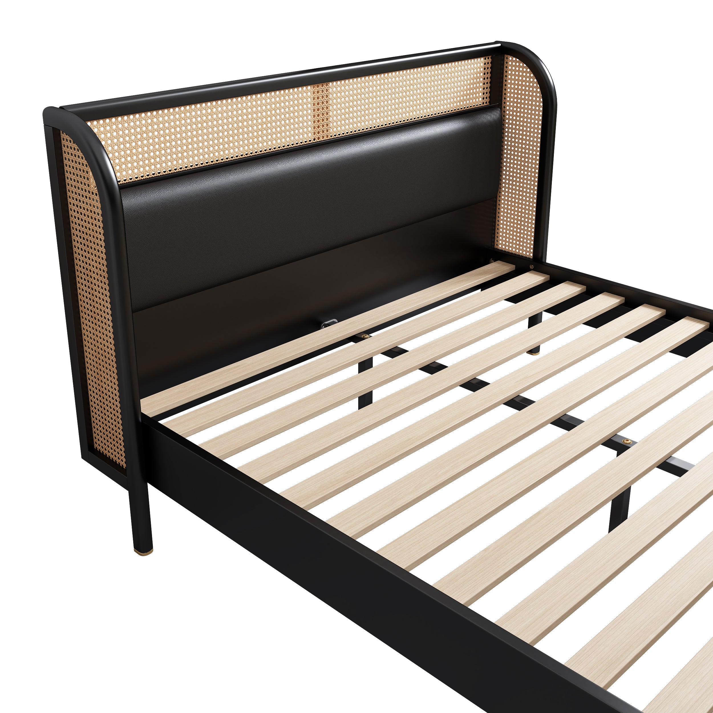 3 Pieces Modern Cannage Rattan Platform Queen Bed